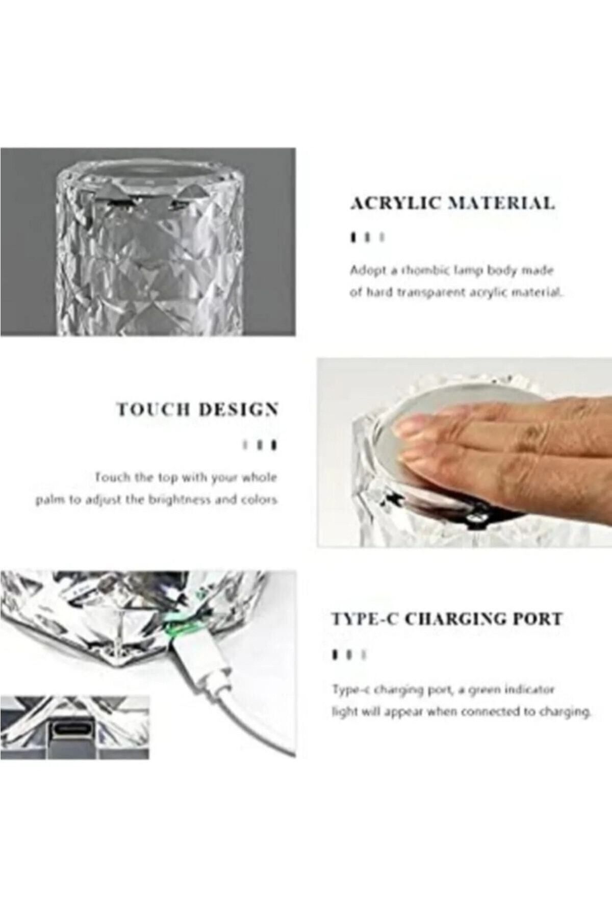 PASİFİK HOME Projeksiyon Masa Lambası Kristal Elmas Led Dokunmatik Sensör Usb Şarj