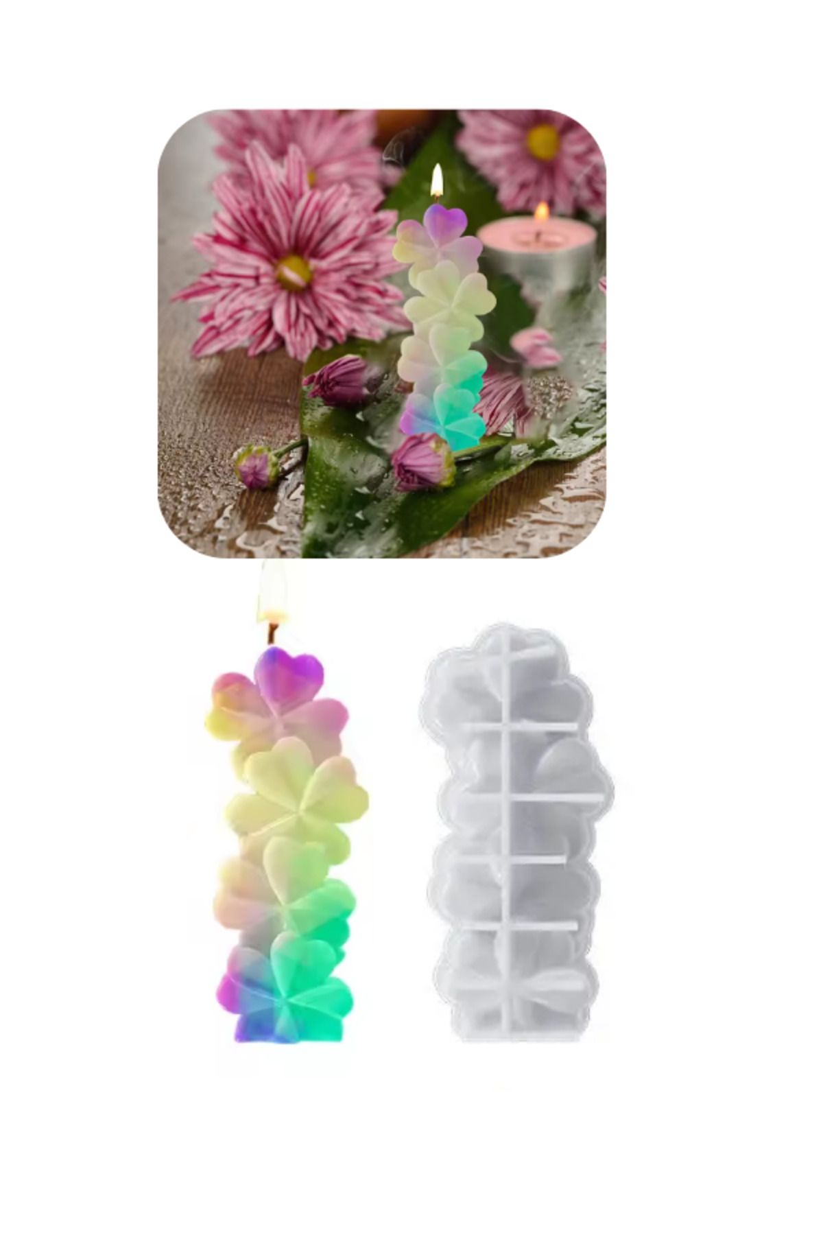 Sirius Hobi Epoksi Kalıp Reçine 3D Çiçek Aşk Kalp Silikon Aromaterapi Mum Kalıpları 4