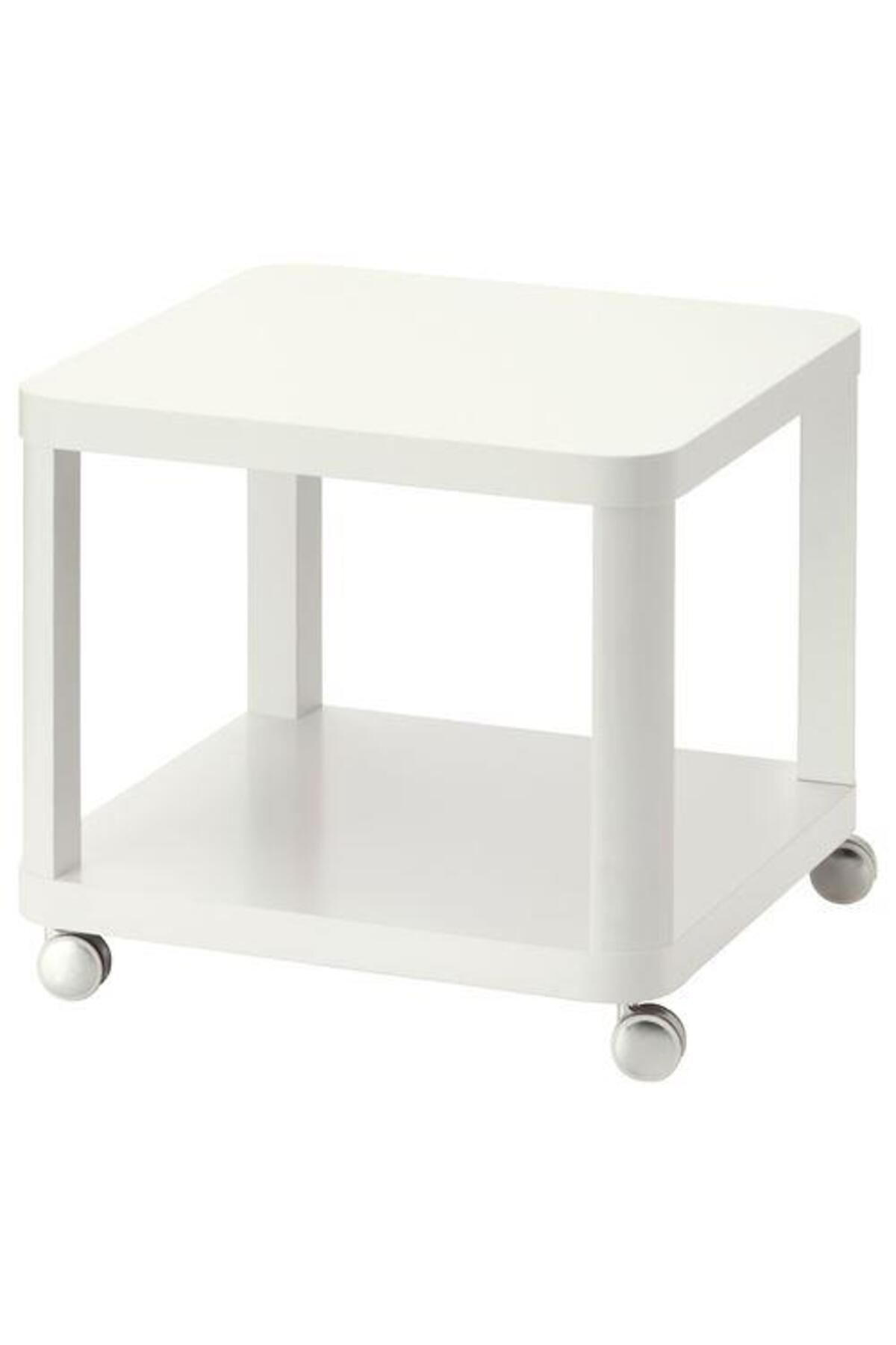 IKEA Tekerlekli Yan Sehpa, Beyaz Renk Meridyendukkan 50x50 Cm Ev Dekorasyonu Mobilya