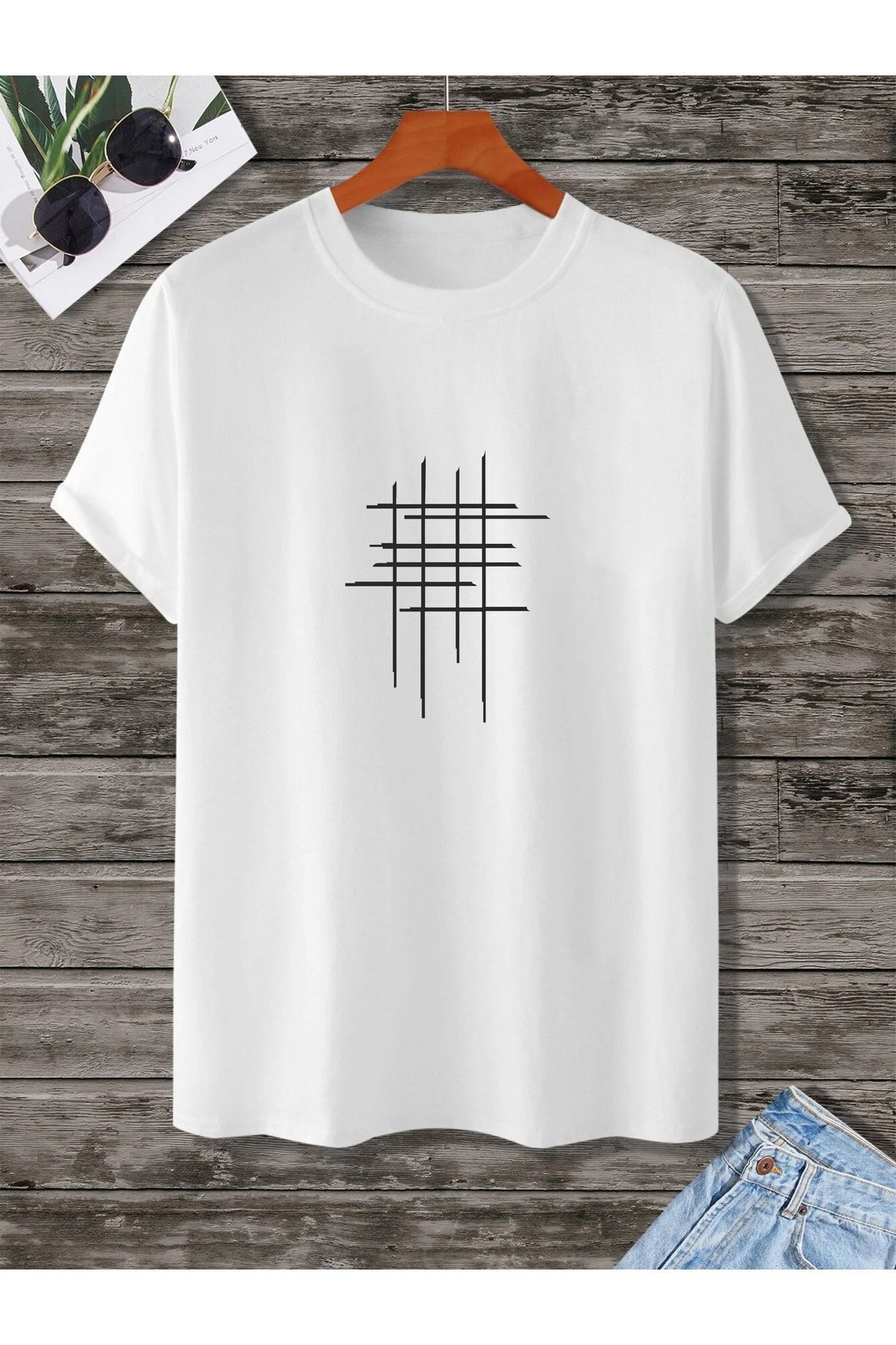 CMKTEKS Unisex Hashtag Beyaz Oversize Bisiklet Yaka Baskılı T-shirt