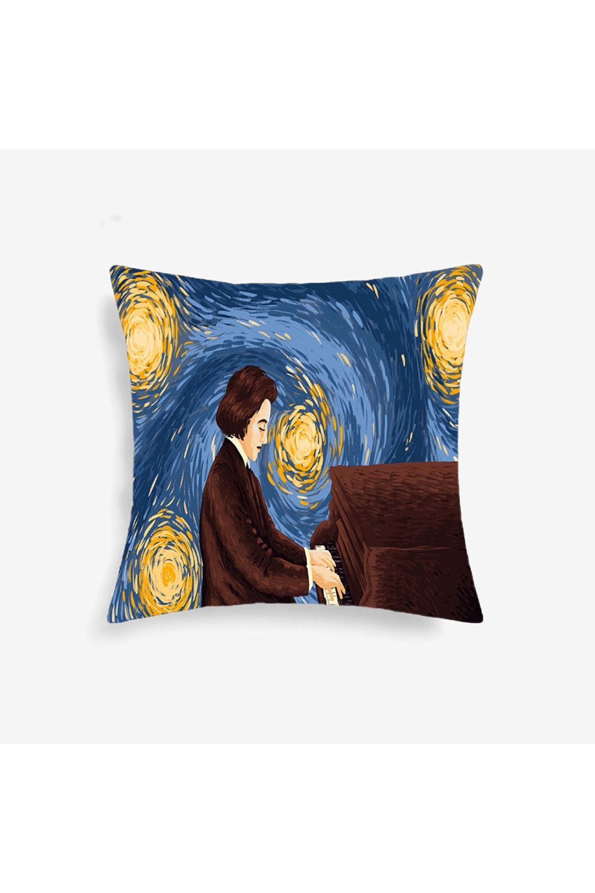 ALAMODECOR Van Gogh Yıldızlı Geceler François Chopin Fortopiyano Kırlent Süs Yastık