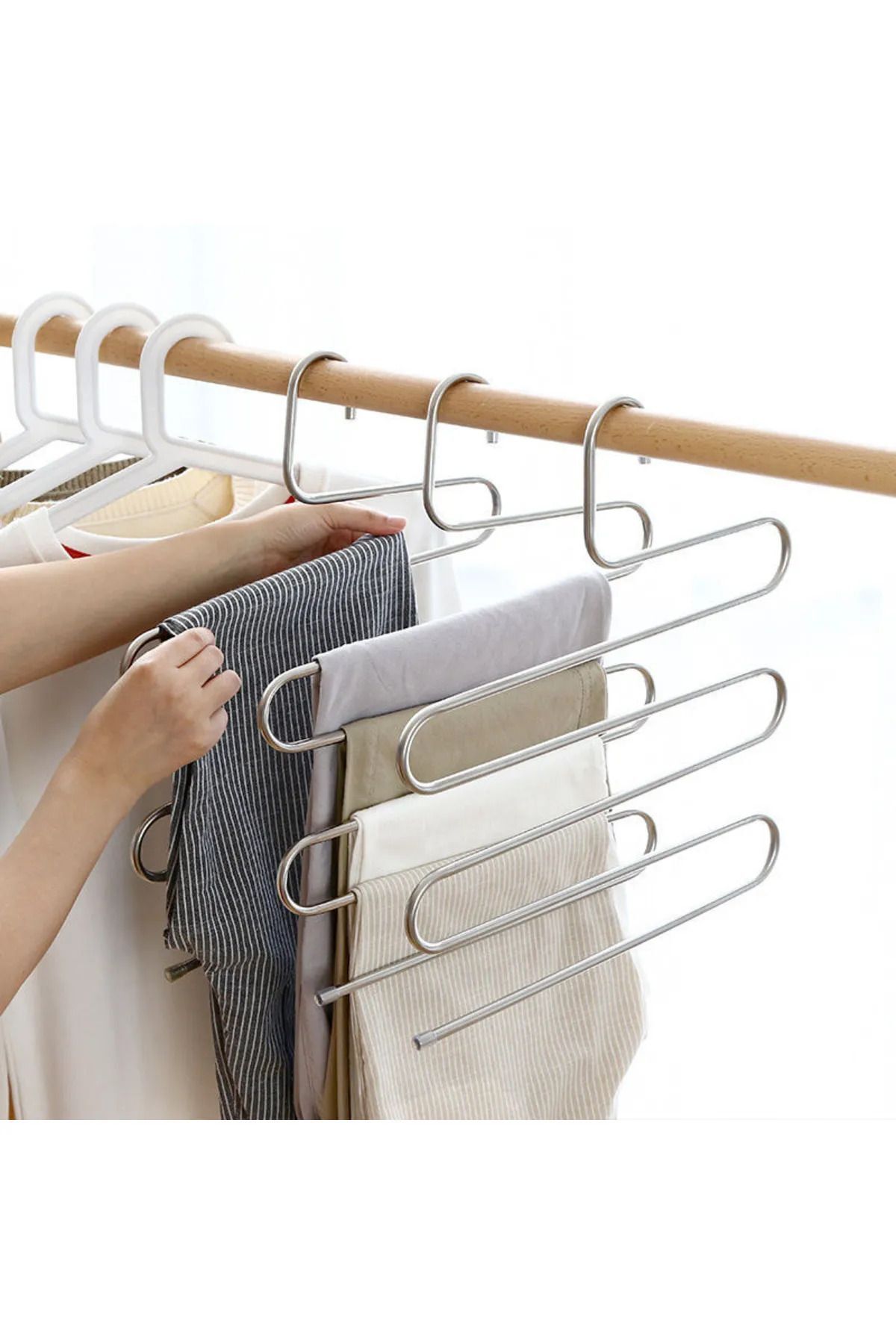 seç al burada 5 Katlı Metal Elbise Askısı - Giysi Pantalon Eşarp Fular Düzenleyici Çok Amaçlı 3 Adet