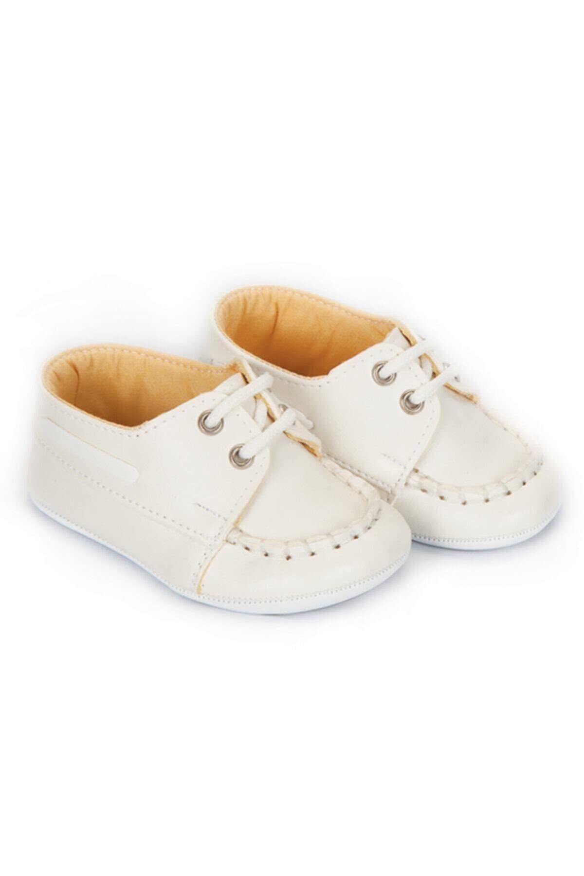 Papulin Unisex Bebek Beyaz Bağcıklı Unisex Ayakkabı - Patik - 3160