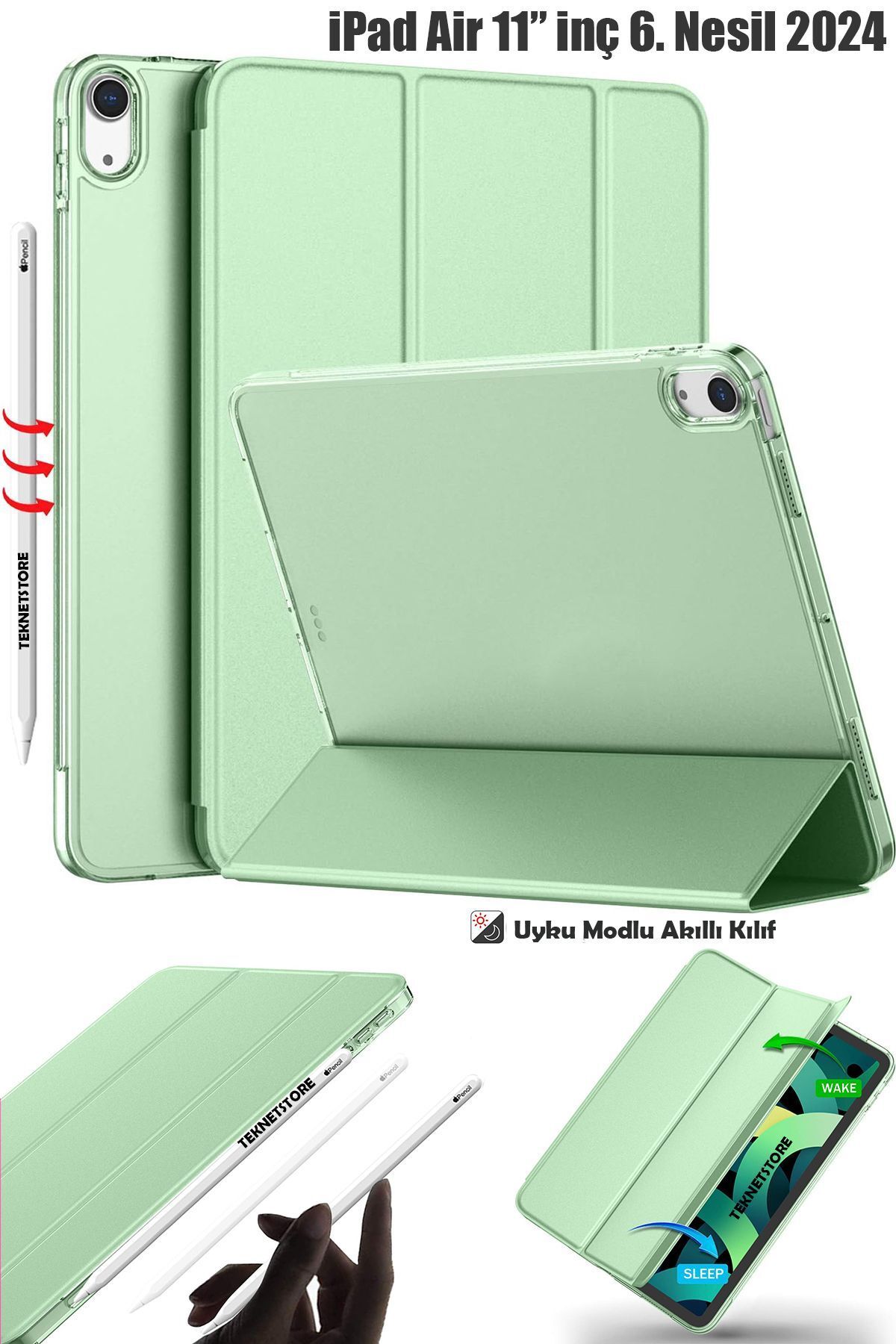 TEKNETSTORE Ipad Air 6 11 Inç M2 Çip 2024 Uyumlu Tablet Kılıfı İnce Tasarım Smart Cover Standlı Akıllı Kapak