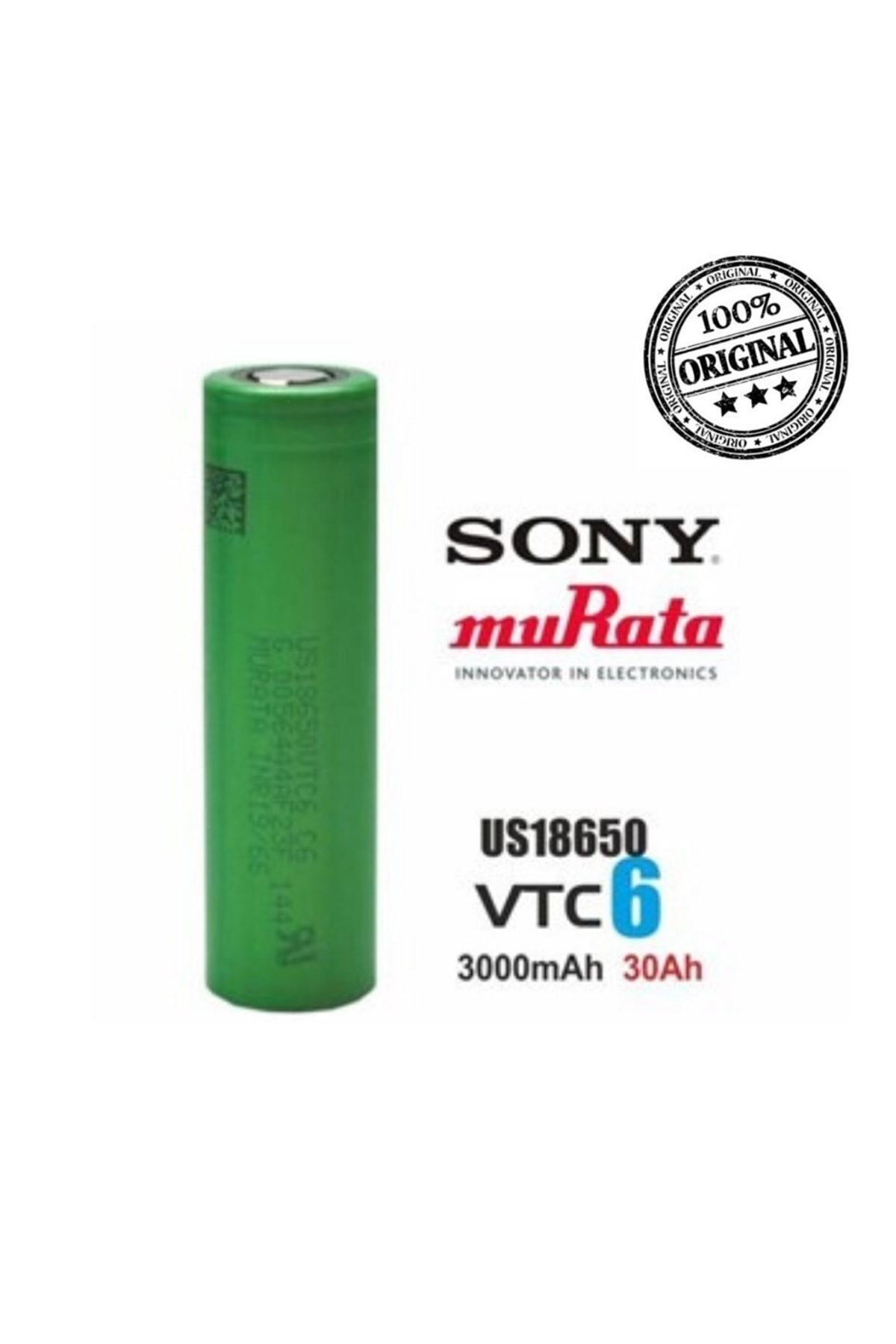 Sony Murata Vtc6 3000mah 30a 18650 Pil 1 Adet