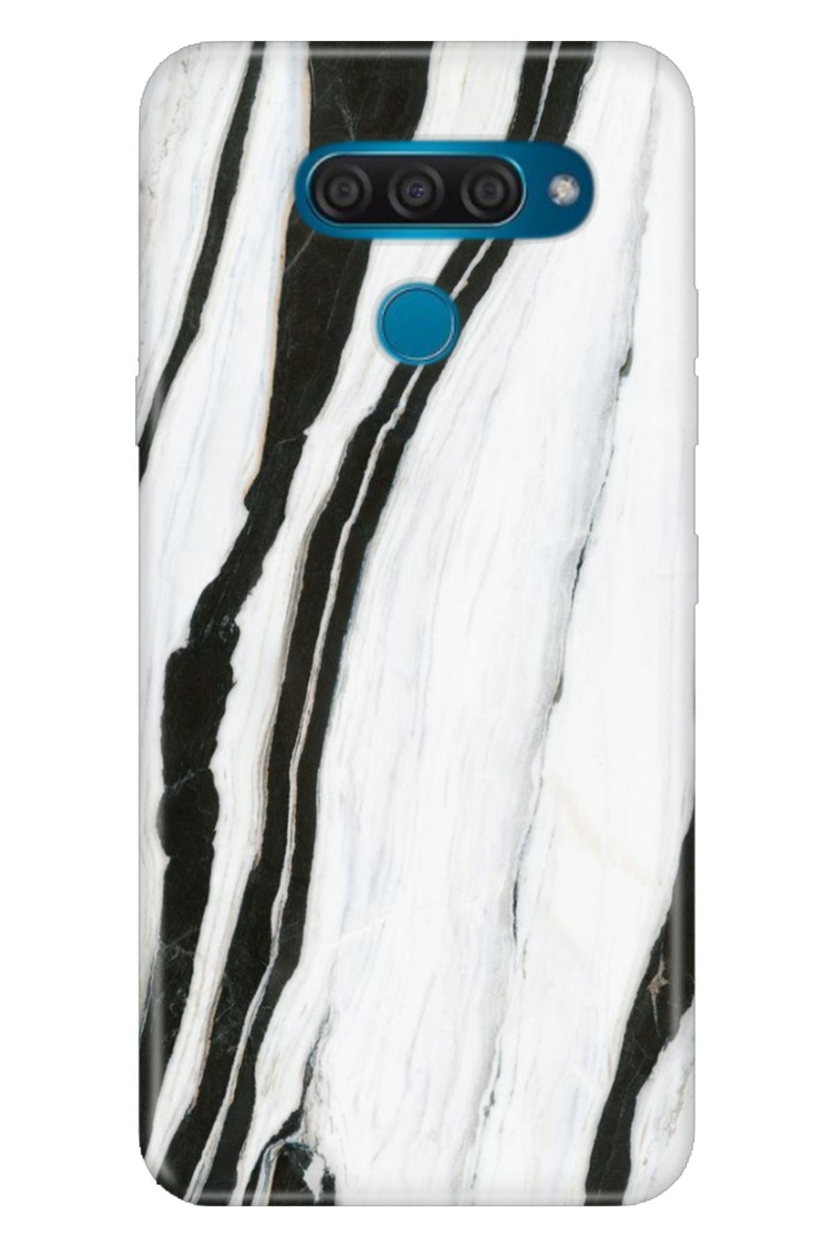 LG Q60 Uyumlu Kılıf Resimli Desenli Silikon Siyah Beyaz Mermer