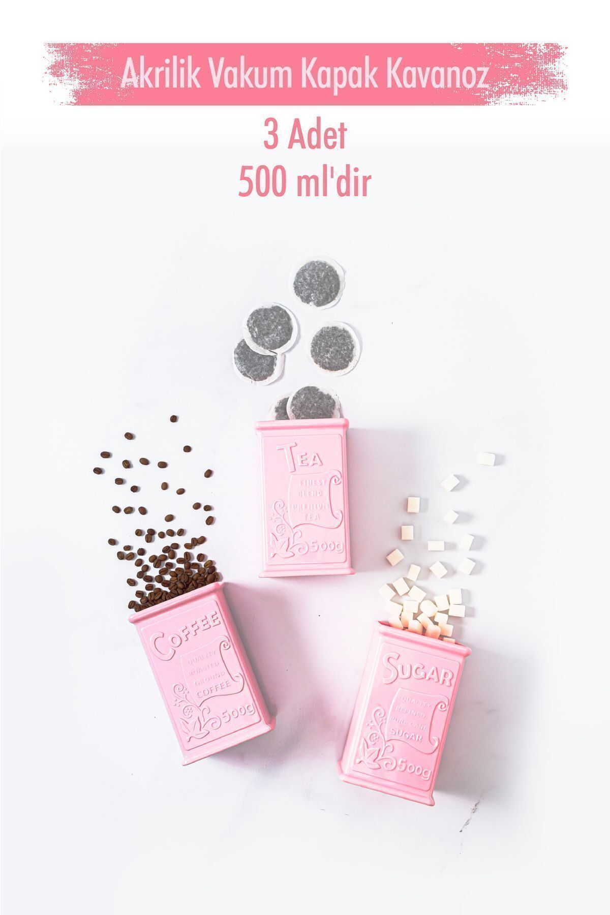 EWs Akrilik Soft Pembe Şeker Kahve Çay Kavanozu 500 Ml (vakum Kapak )