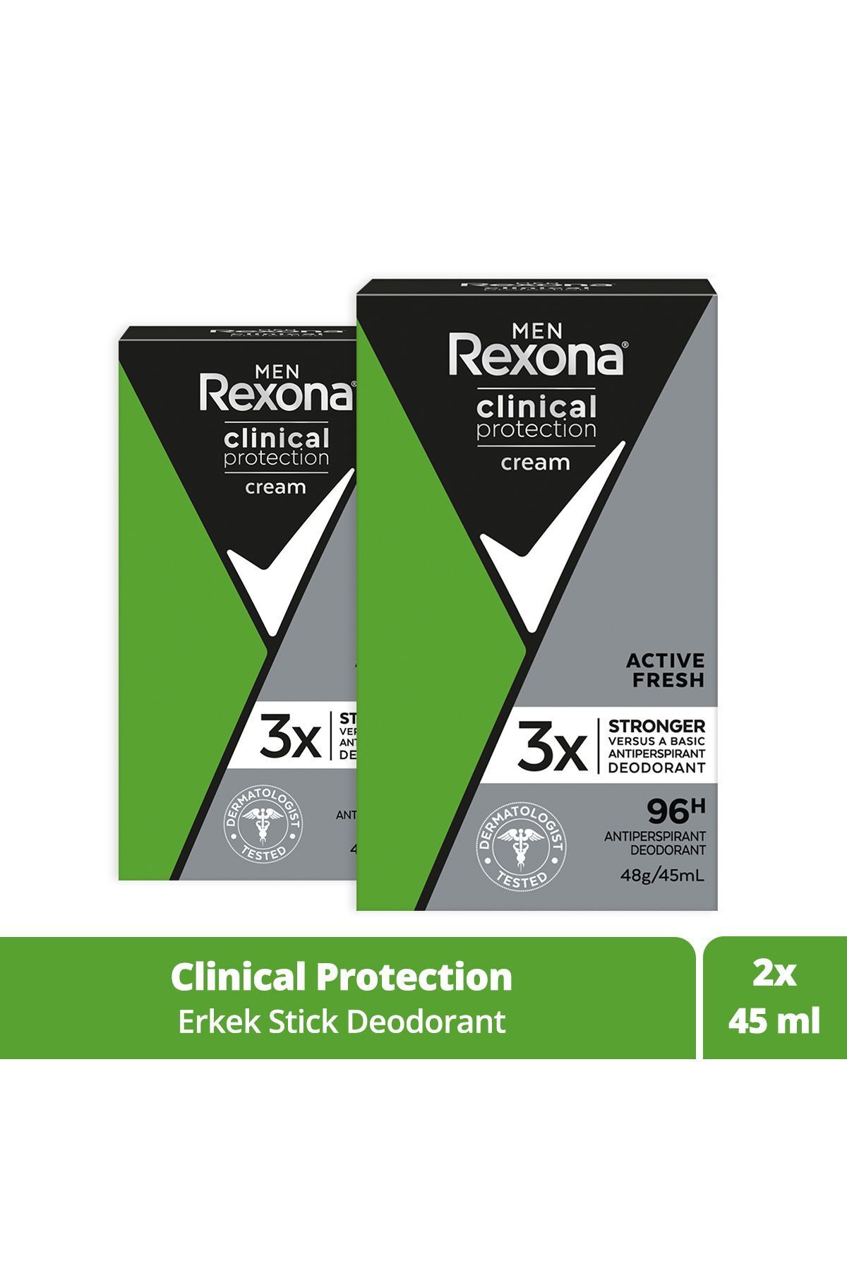Rexona Men Clinical Protection Stick Deodorant Active Fresh 96 Saate Kadar Koruma 45 ml X2 Adet