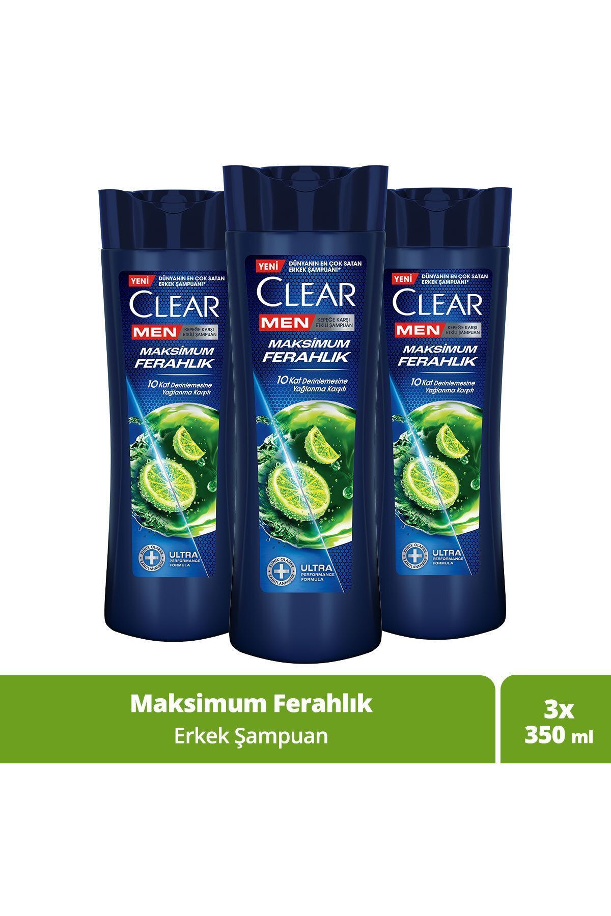 Clear Men Kepeğe Karşı Etkili Şampuan Maksimum Ferahlık 350 ml X3