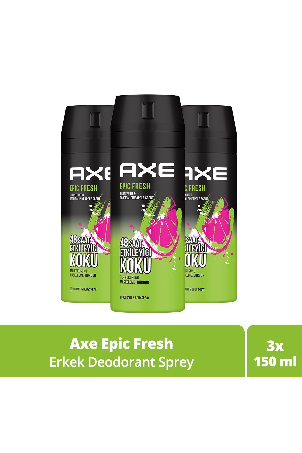 Axe Erkek Deodorant & Bodyspray Epic Fresh 48 Saat Etkileyici Koku 150 ml X3