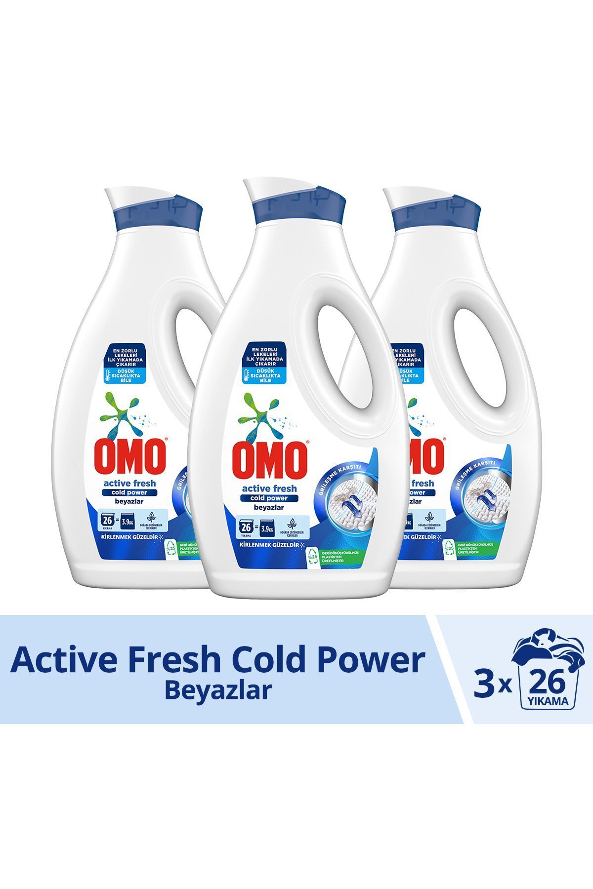 Omo Sıvı Çamaşır Deterjanı Active Fresh Cold Power Beyazlar 1690 ml X3
