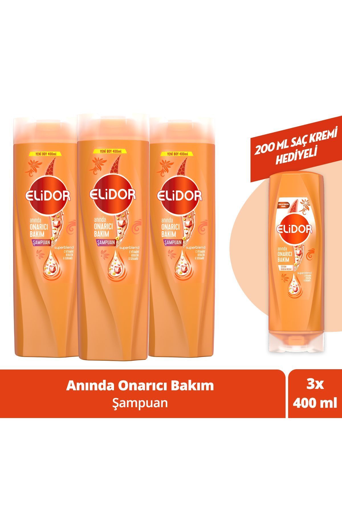Elidor Superblend Saç Bakım Şampuanı Anında Onarıcı Bakım 400 ml X3