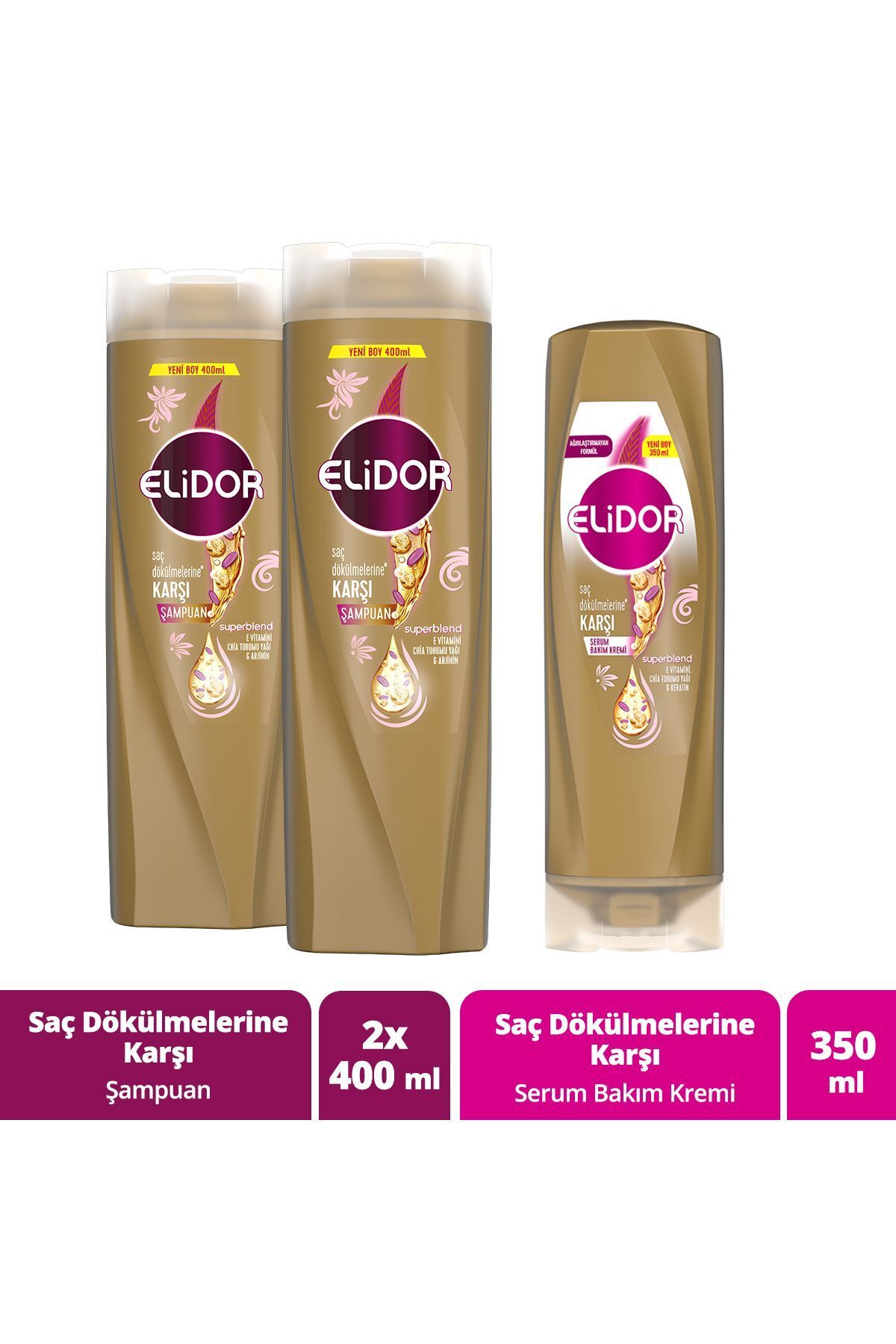 Elidor Superblend Saç Bakım Şampuanı Saç Dökülmelerine Karşı 400 ml X2 Serum Bakım Kremi 350 ml