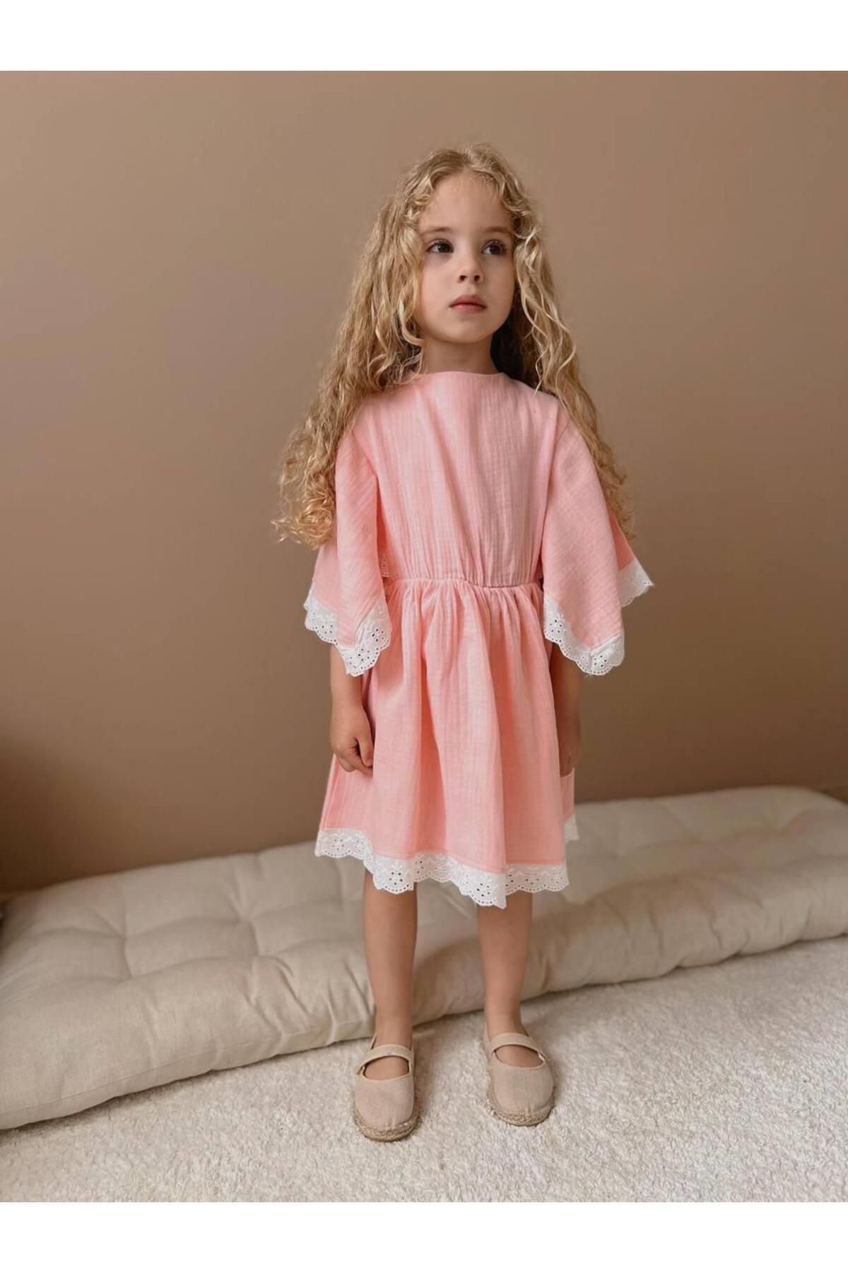 YİGİT BUTİK Müslin Kumaş Panço Model Kız Çocuk Elbise