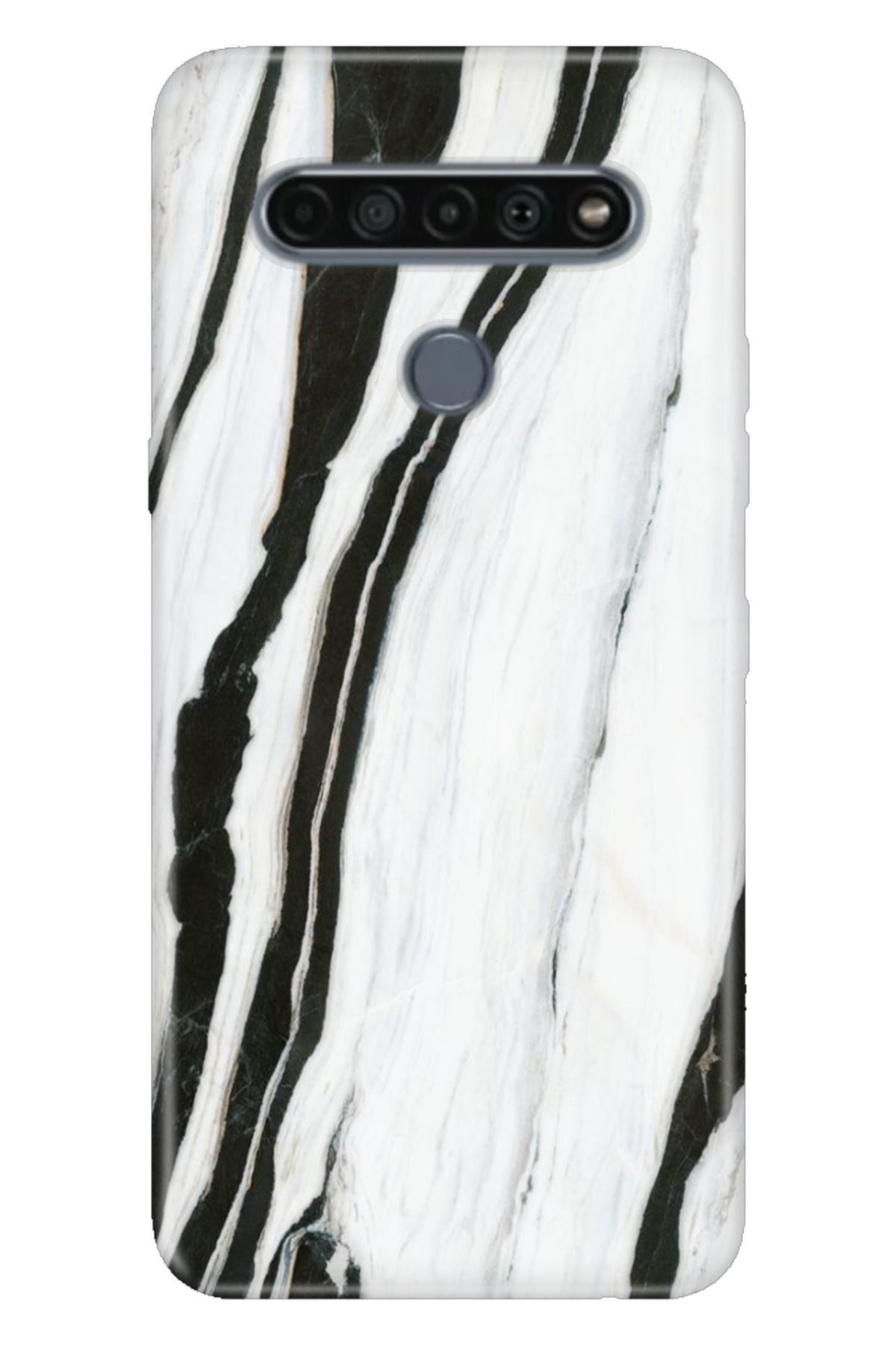 LG K61 Uyumlu Kılıf Resimli Desenli Silikon Siyah Beyaz Mermer