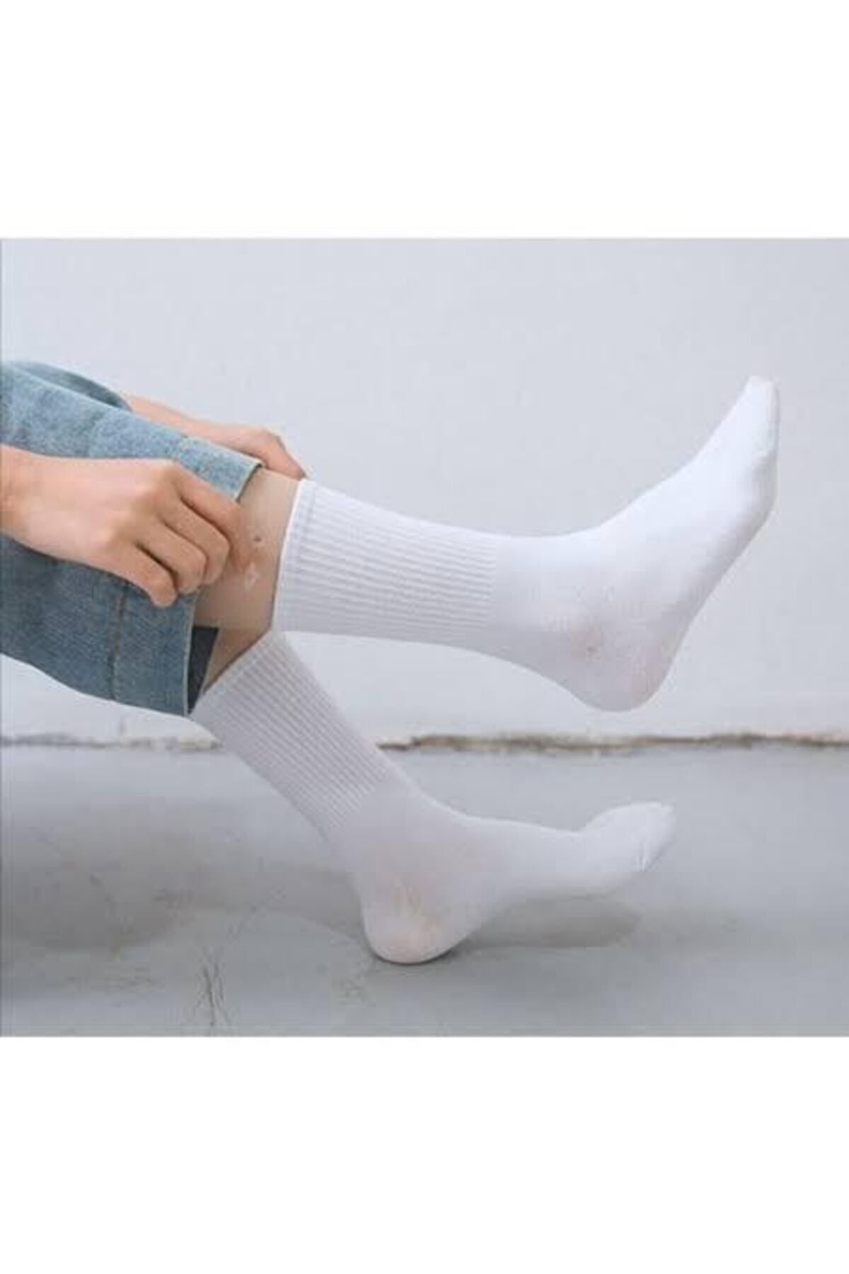 Bamya Socks 6’lı Düz Beyaz Fitilli Tenis Boy Çorap