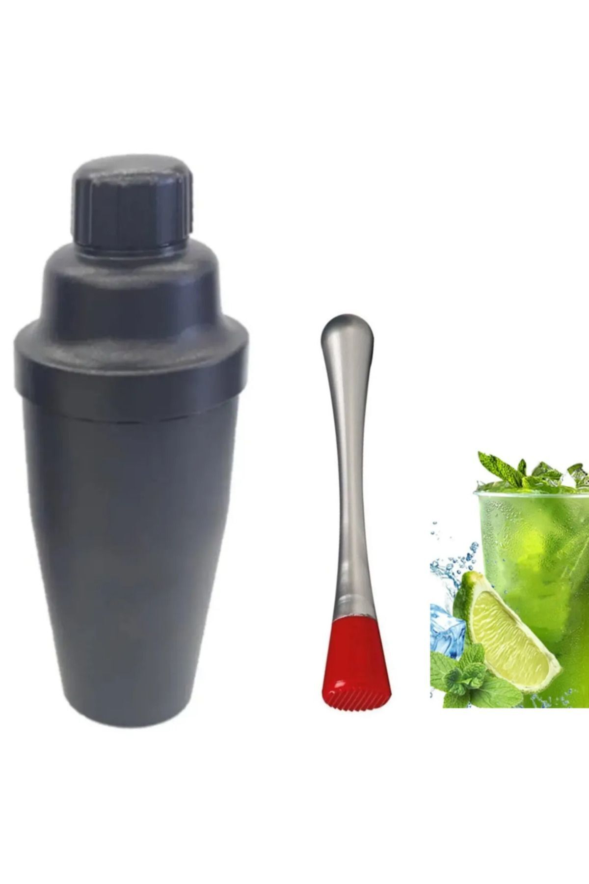 GeldHaus Shaker 700 ml + Mojito Tokmağı Dişli Kokteyl Hazırlama Seti Mojito Kokteyl Şeker Ezme