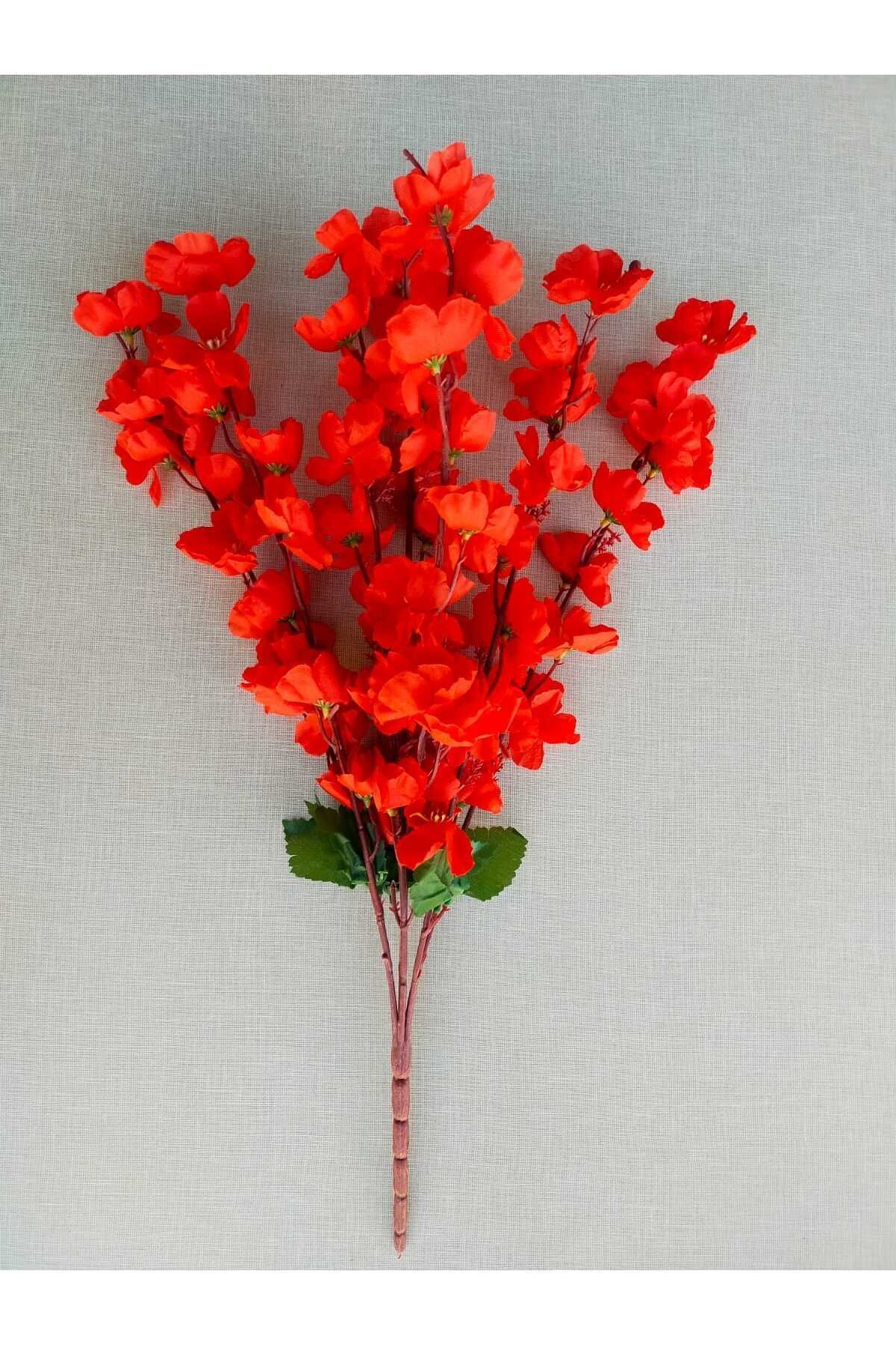 ALSHOP Japon Kiraz Çiçeği 7 Dallı Yapay Çiçek Demeti Bahar Dalı 55 Cm Kırmızı
