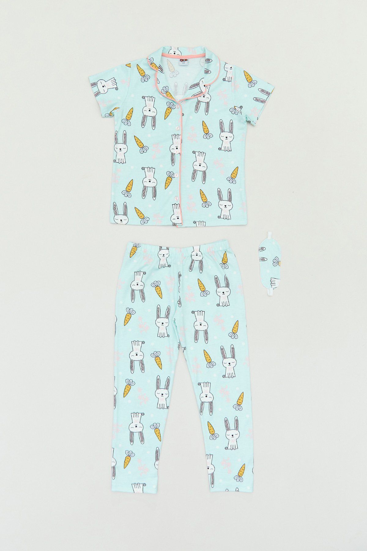 Fullamoda Tavşan Baskılı Gömlek Yaka Kız Çocuk Pijama Takımı