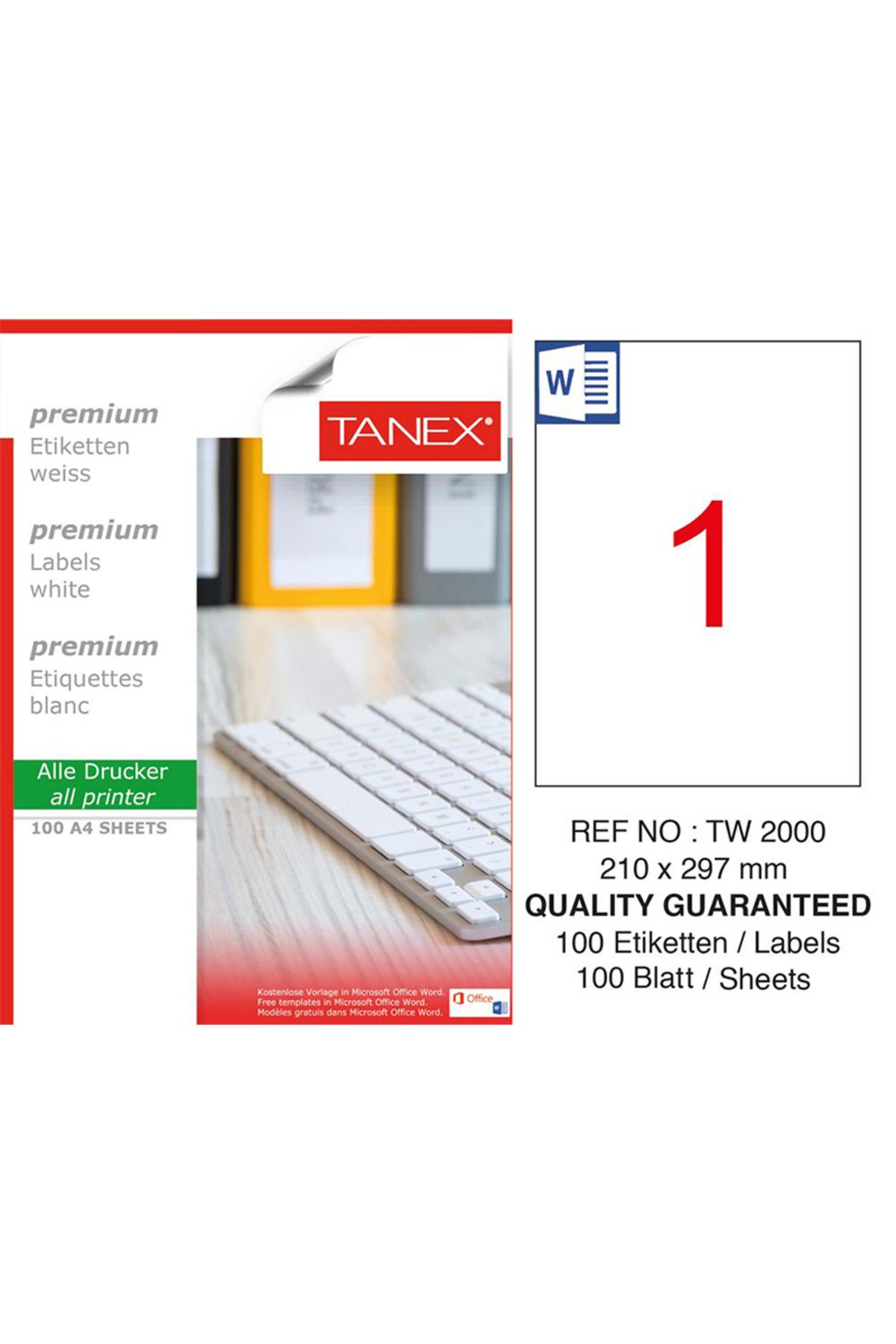 Tanex Tw-2000 ( 210 * 297 Mm ) Lazer Etiket- ( 100 Adet )