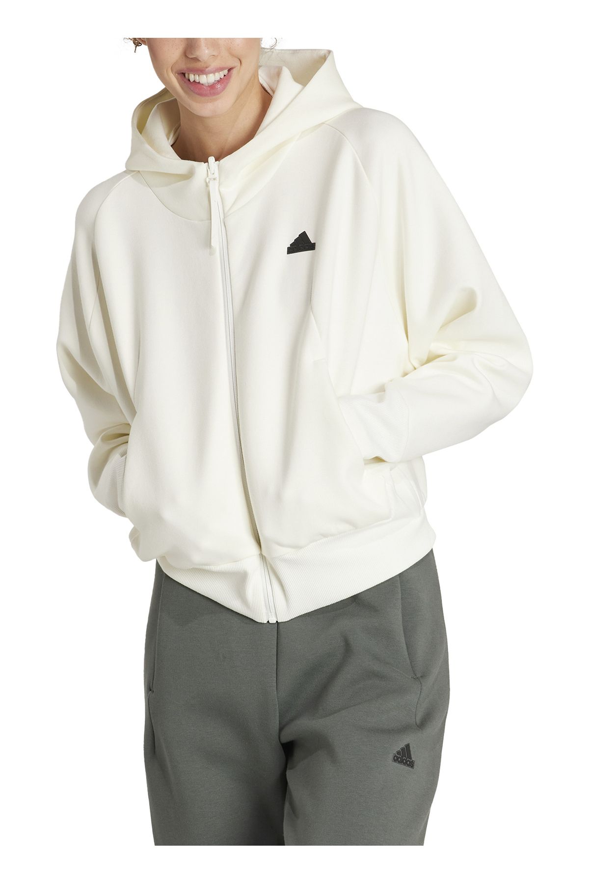 adidas Beyaz Kadın Normal Kalıp Zip Ceket IS3918 W