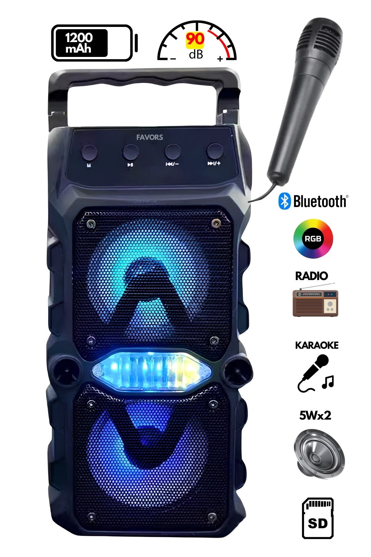 Favors Bluetooth Hoparlör Parti Hoparlörü Karaoke Mikrofon Uyumlu Ses Bombası Müzik Çalar RGB/USB/SD/AUX/FM