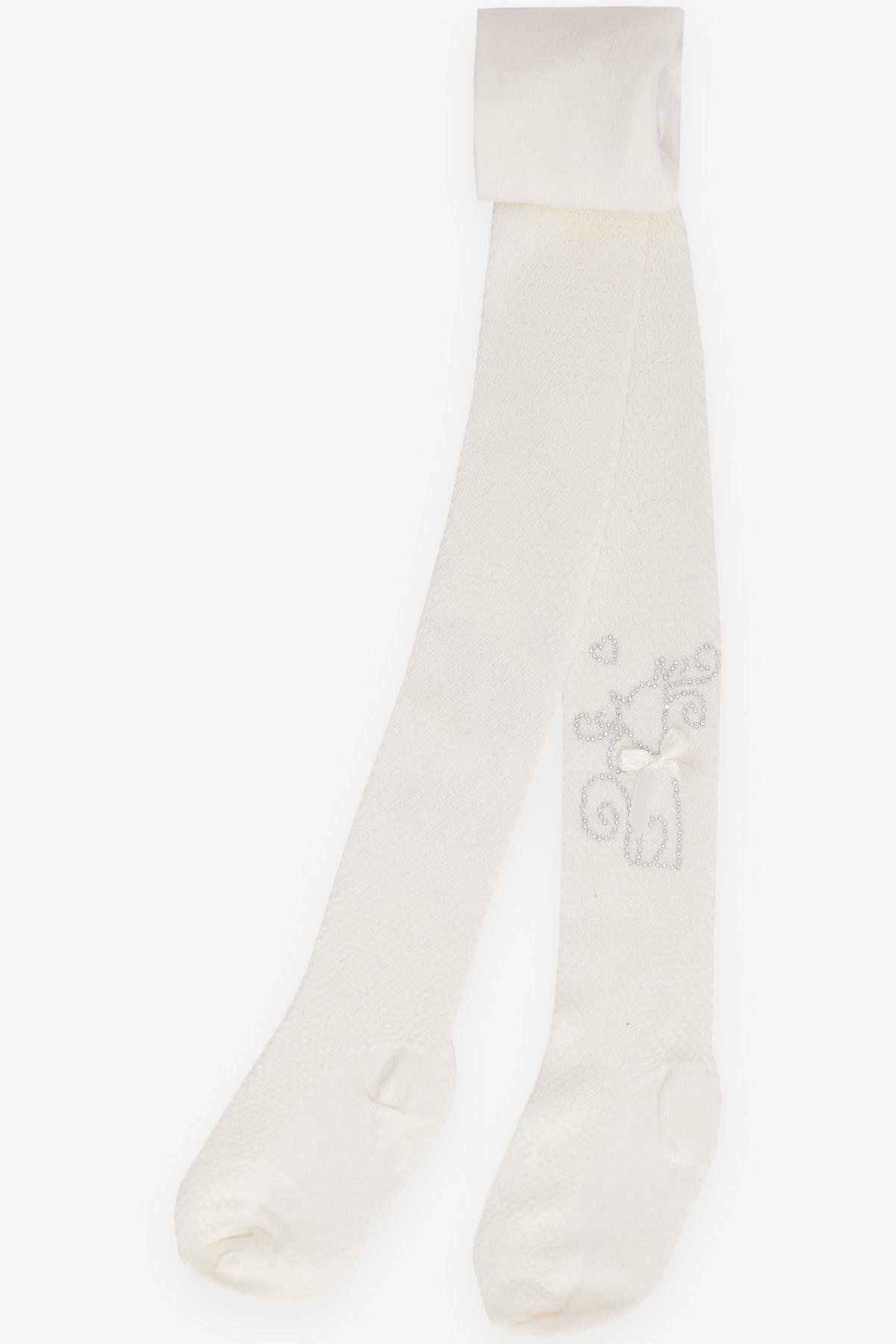 Katamino Kız Çocuk Külotlu Çorap Taşlı Fiyonklu 1-6 Yaş, Ekru