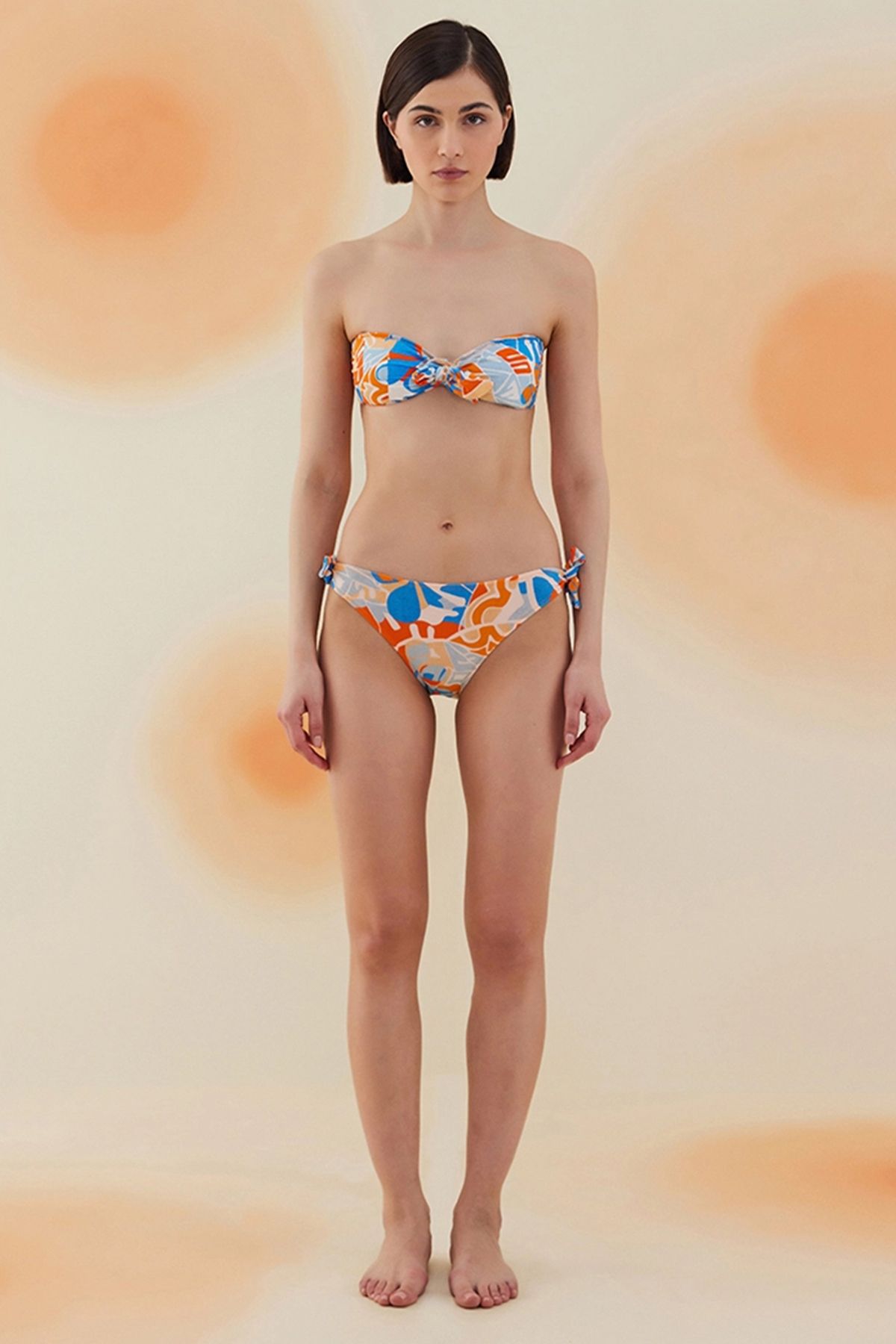Bonesta Tumble Abstract Floral Pattern Straplez Bağcıklı Bikini Takımı