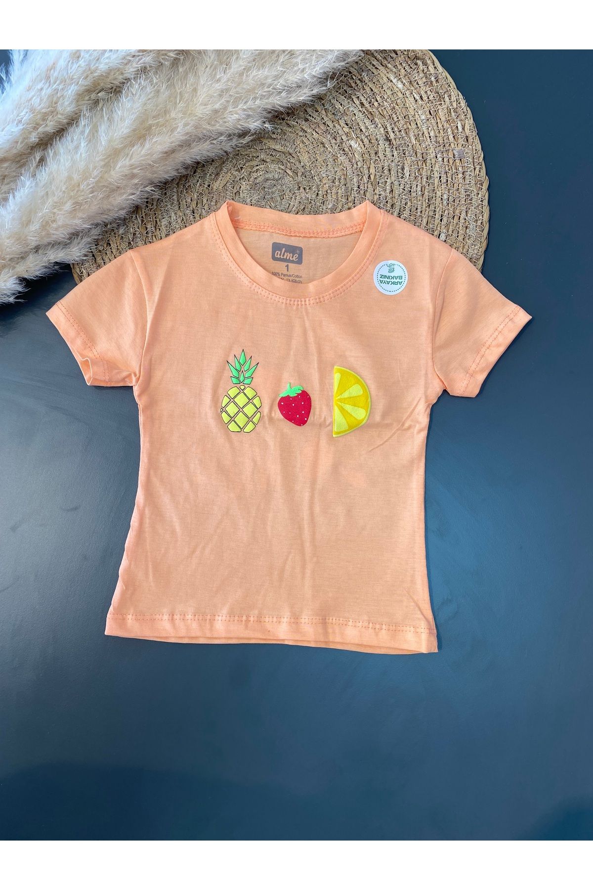 Alme Sırt Meyve  Baskılı Kız Çocuk /Bebek  Tişört