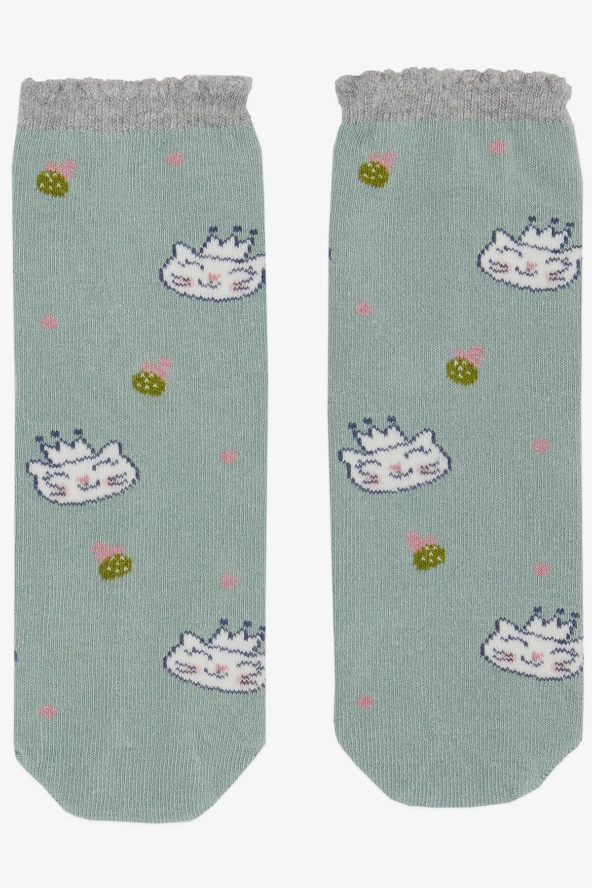Katamino Artı Kız Çocuk Soket Çorap Sevimli Prenses Kedicik Baskılı 3-8 Yaş, Mint Yeşili