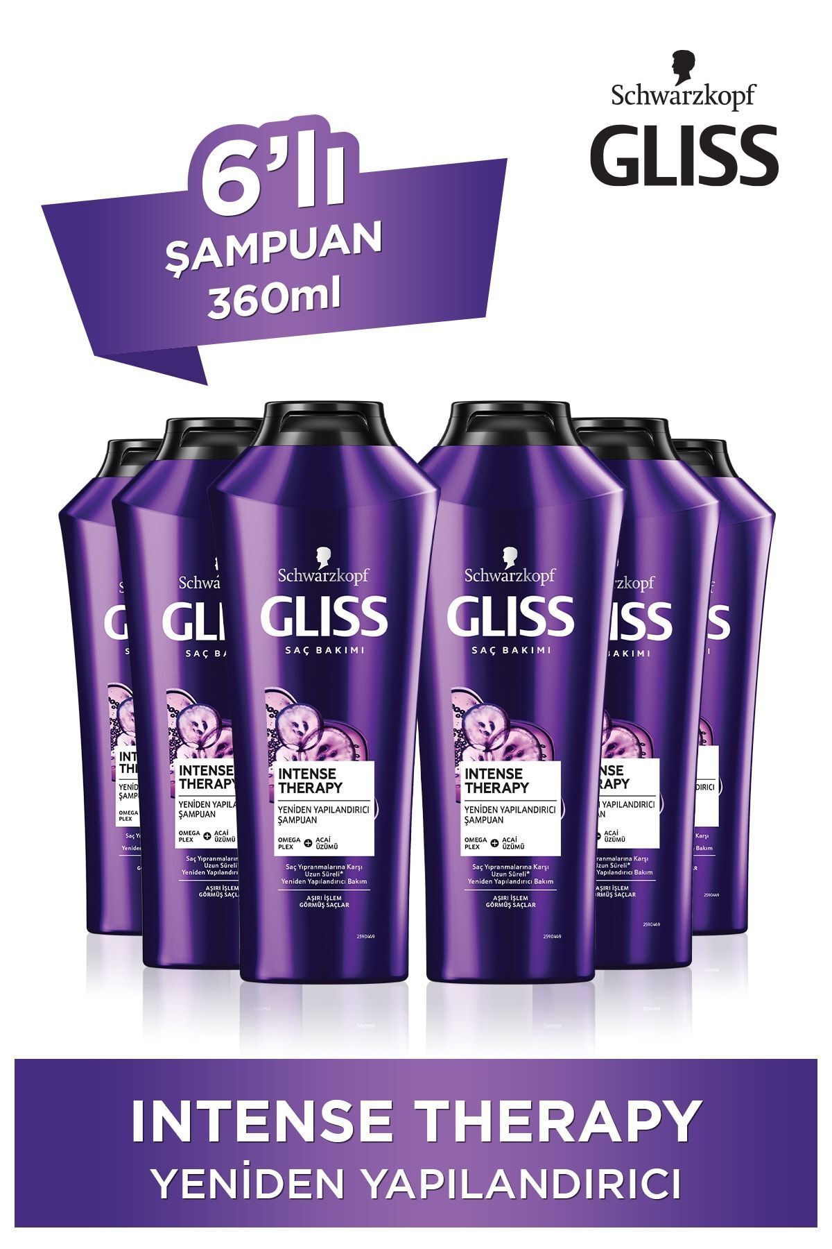 Gliss Intense Therapy Yeniden Yapılandırıcı Şampuan - Omega Plex Ve Acai Üzümü Ile 360 ml X 6 Adet