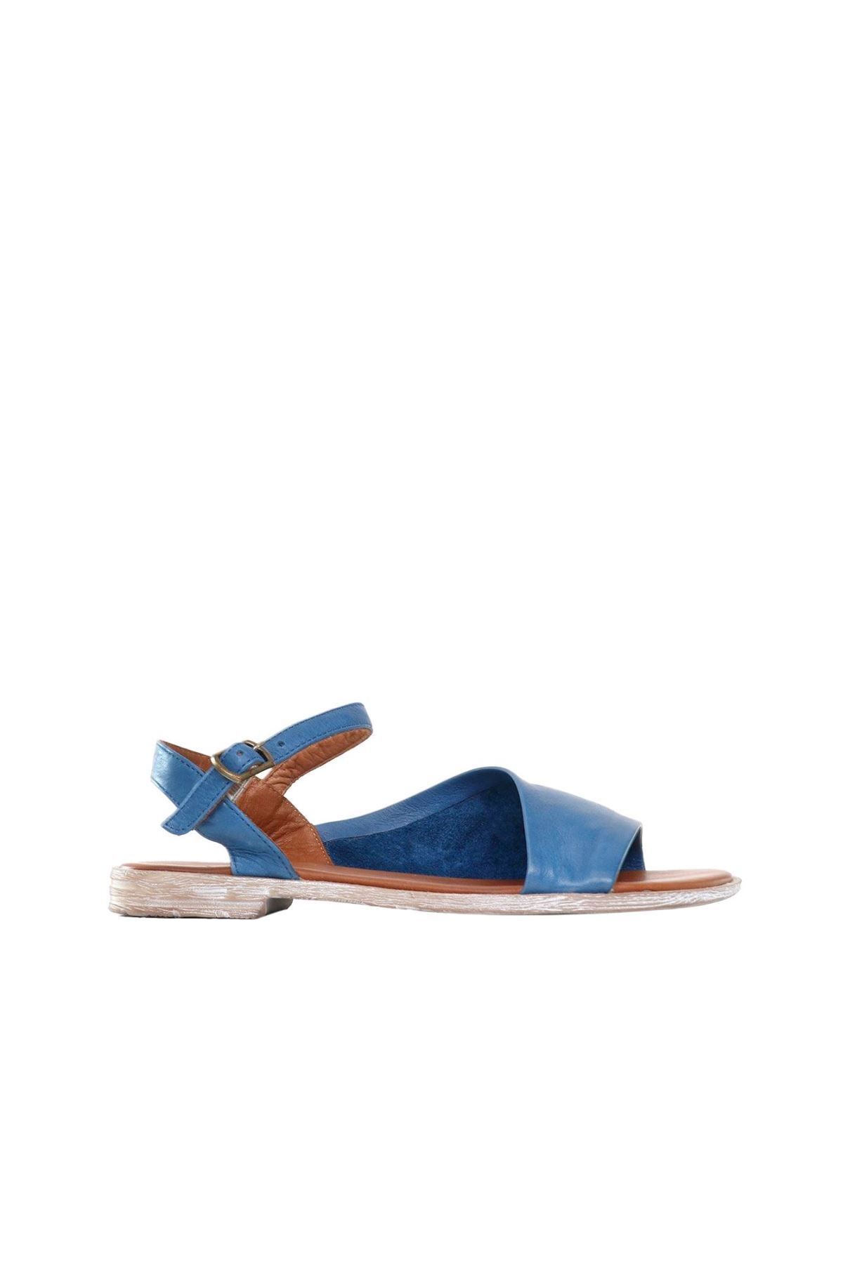 BUENO Shoes Mavi Deri Kadın Sandalet