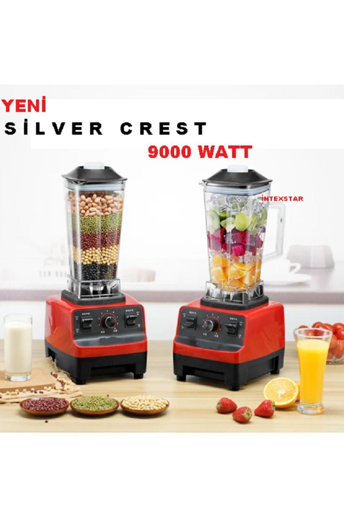 Silver Crest 9000W Cafe Bar Ev Tipi 2.5Lt Çift Sürahi Buz Kırıcı Öğütücü Multifonksiyonel Blender