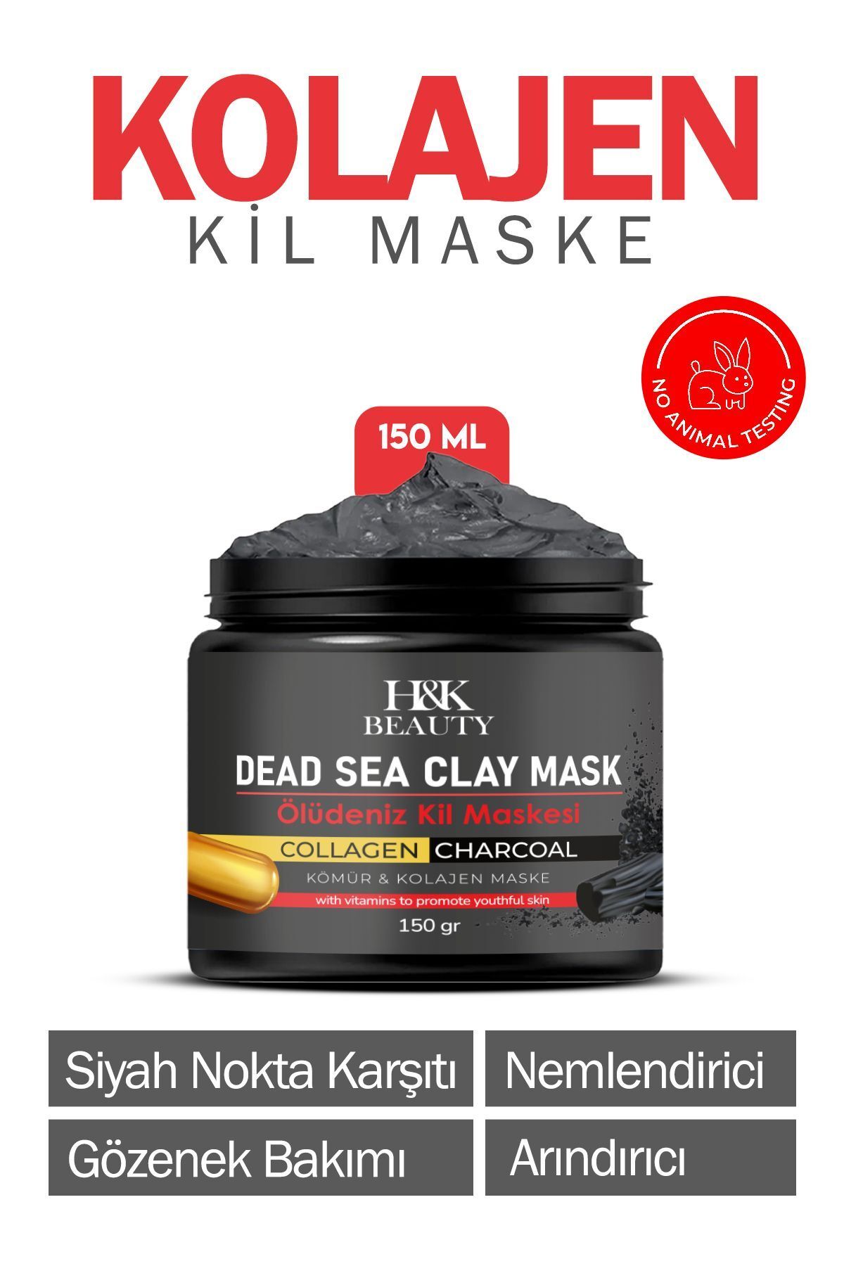 HK BİTKİSEL Collagen karma yagli & siyah nokta akne karsit kömür kil maskesi 150 gr