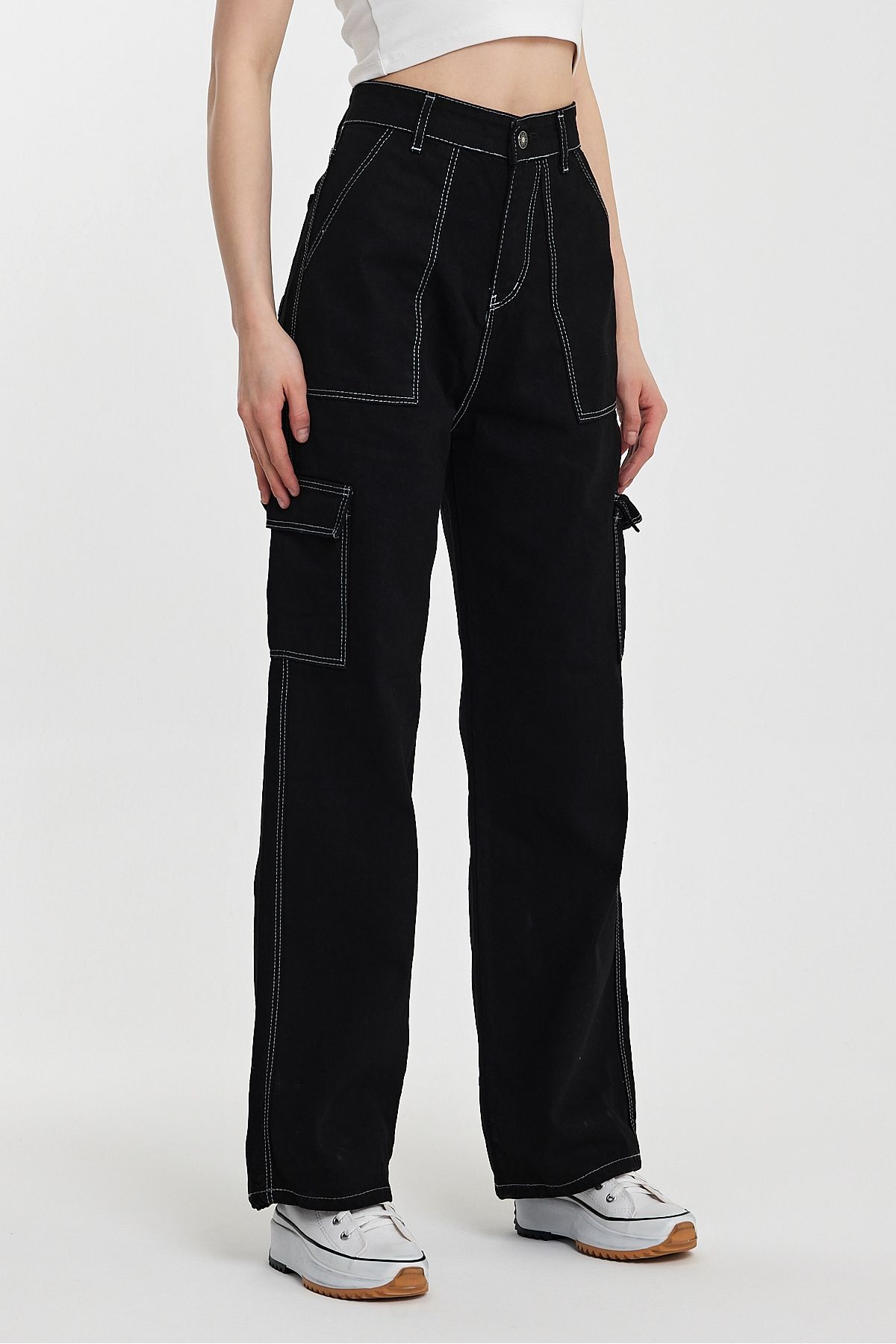 Penyelux Kadın Jean Modası Oversize Rahat Baggy Kargo Cepli Pantolon