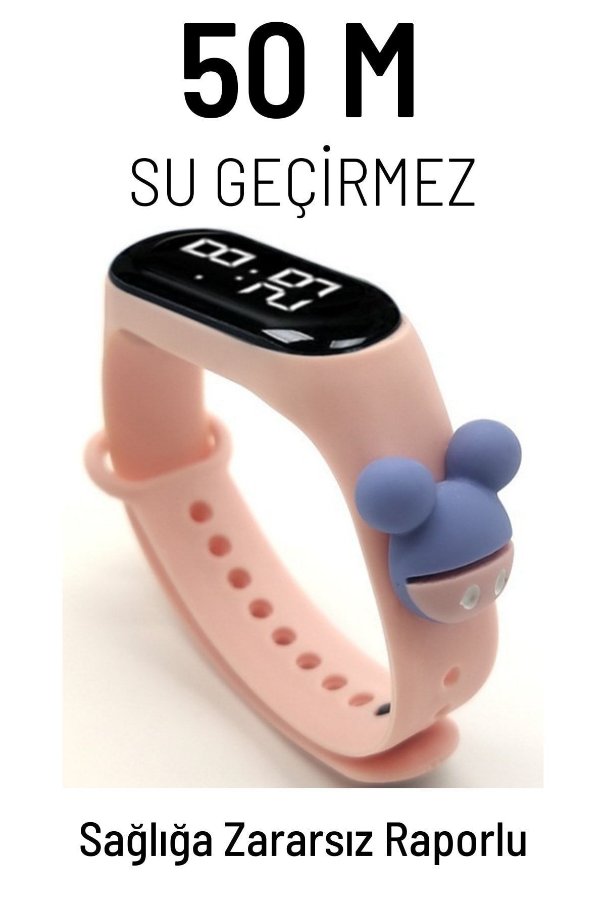 Q-TİME Mickey Mouse Figürlü Led Dokunmatik Ekranlı Su Geçirmez Dijital Çocuk Kol Saati (pudra Pembesi)