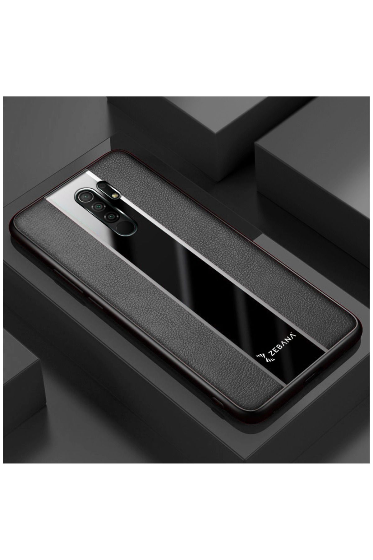 Zebana Xiaomi Redmi 9 Uyumlu Kılıf Premium Deri Kılıf Siyah
