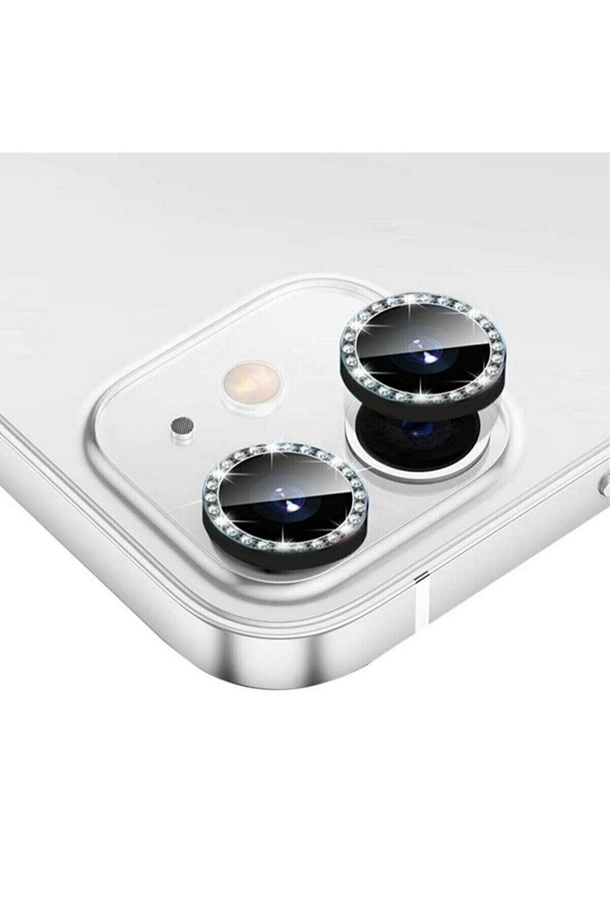 KVK PRİVACY Iphone 11 / Iphone 12 /iphone 12 Mini Uyumlu Siyah Swarovski Taşlı Kamera Lensi Koruyucu