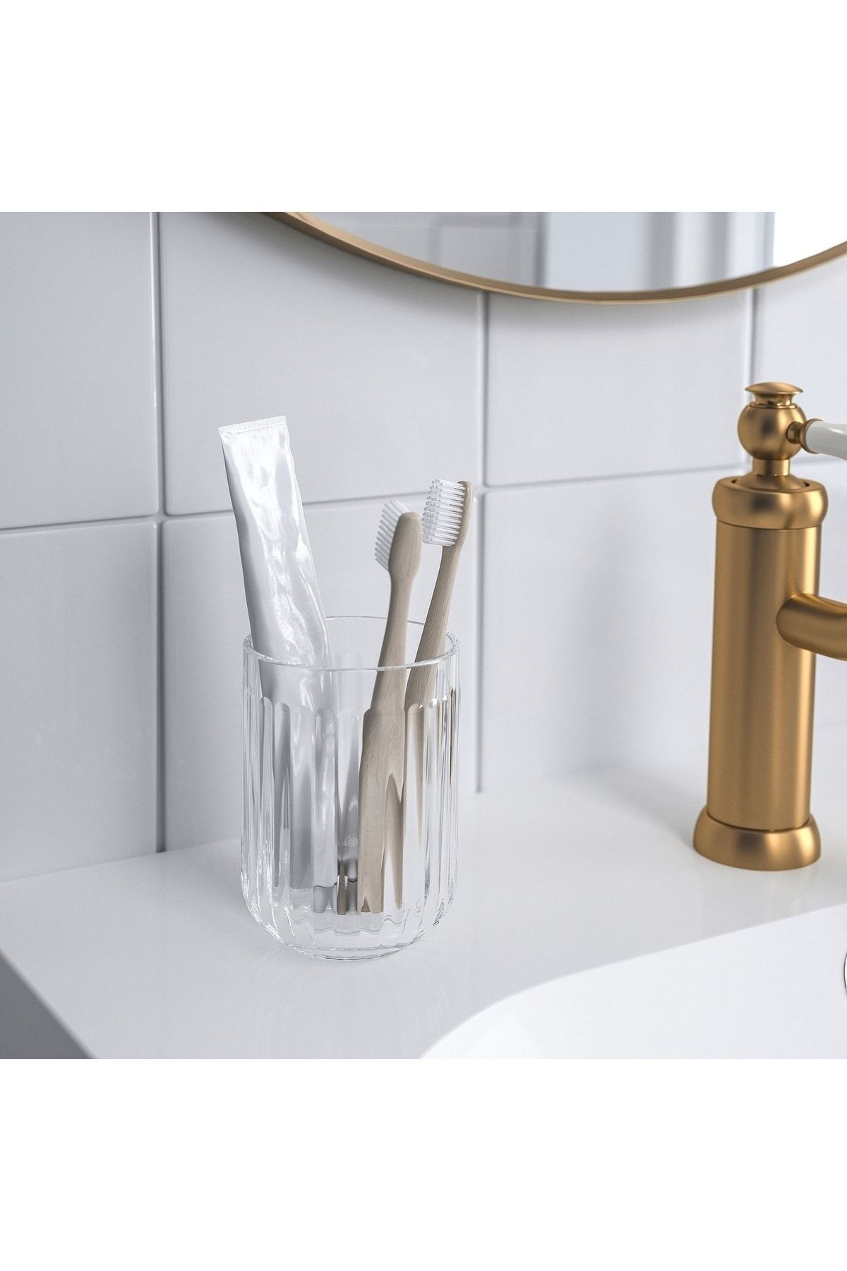 IKEA Cam Diş Fırçalığı Yükseklik: 11 cm İkea Banyo İçin Şeffaf Cam Fırçalık