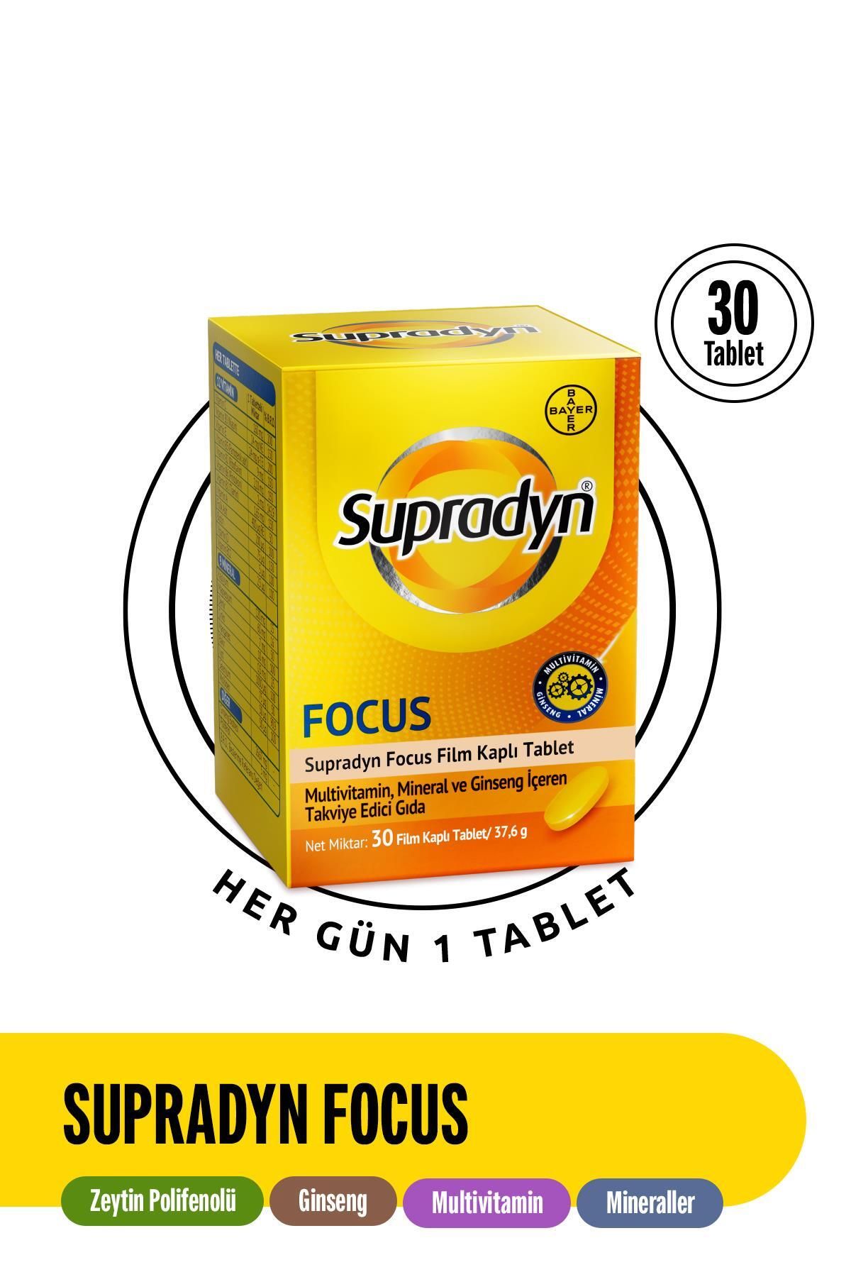 Supradyn Focus 30 Film Kaplı Tablet| Zeytin Polifenolü, Ginseng, Multivitamin Ve Mineral Içeren Takv