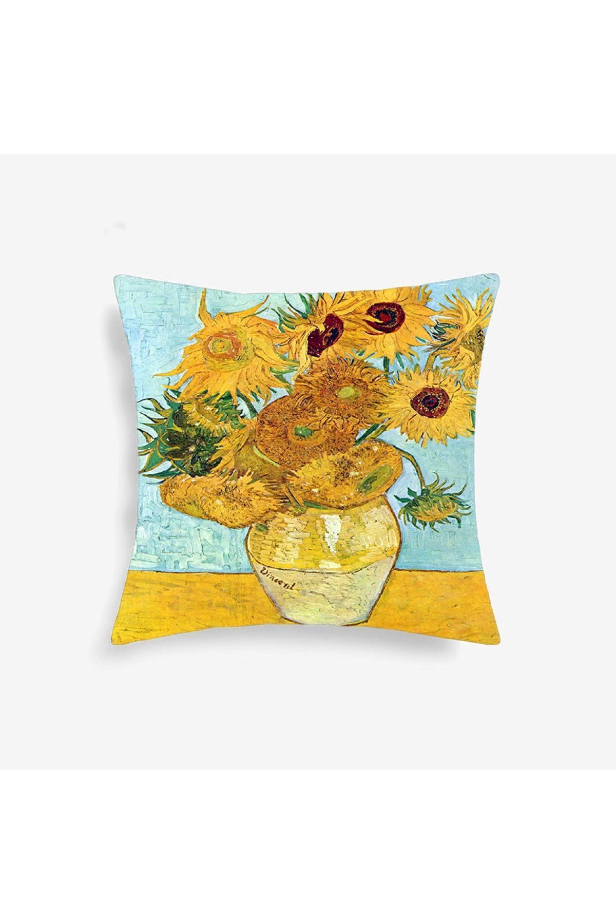 ALAMODECOR Van Gogh Ayçiçekli Vazo Çiçekler Kırlent Süs Yastık Dekorasyon
