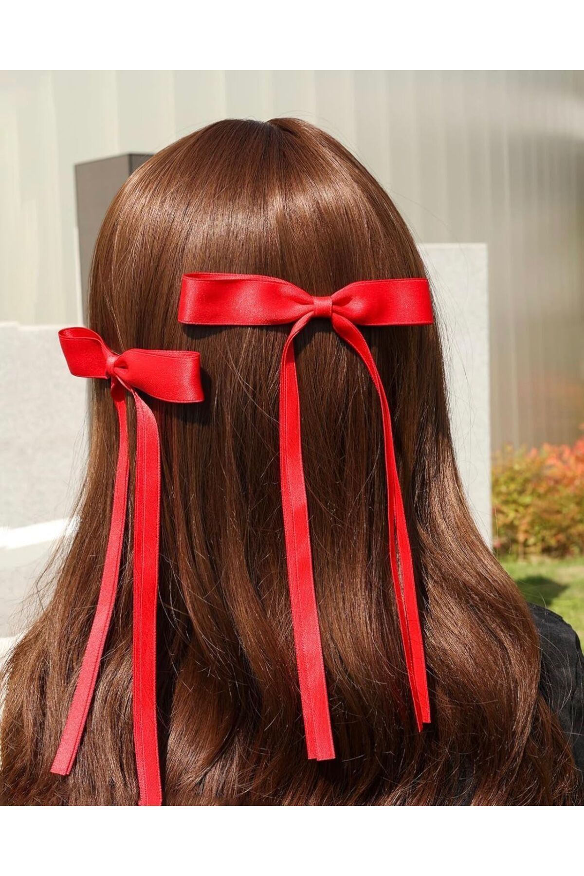 Rachel Kırmızı Kurdele Fiyonk Otomatik Kilitli Saç Tokası