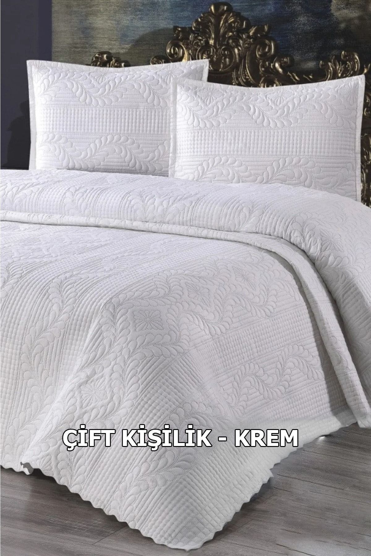 Çt Çeyizci Tekstil Çift Kişilik Dantelsiz Yatak örtüsü 3 Parça - Ekru Bedspread