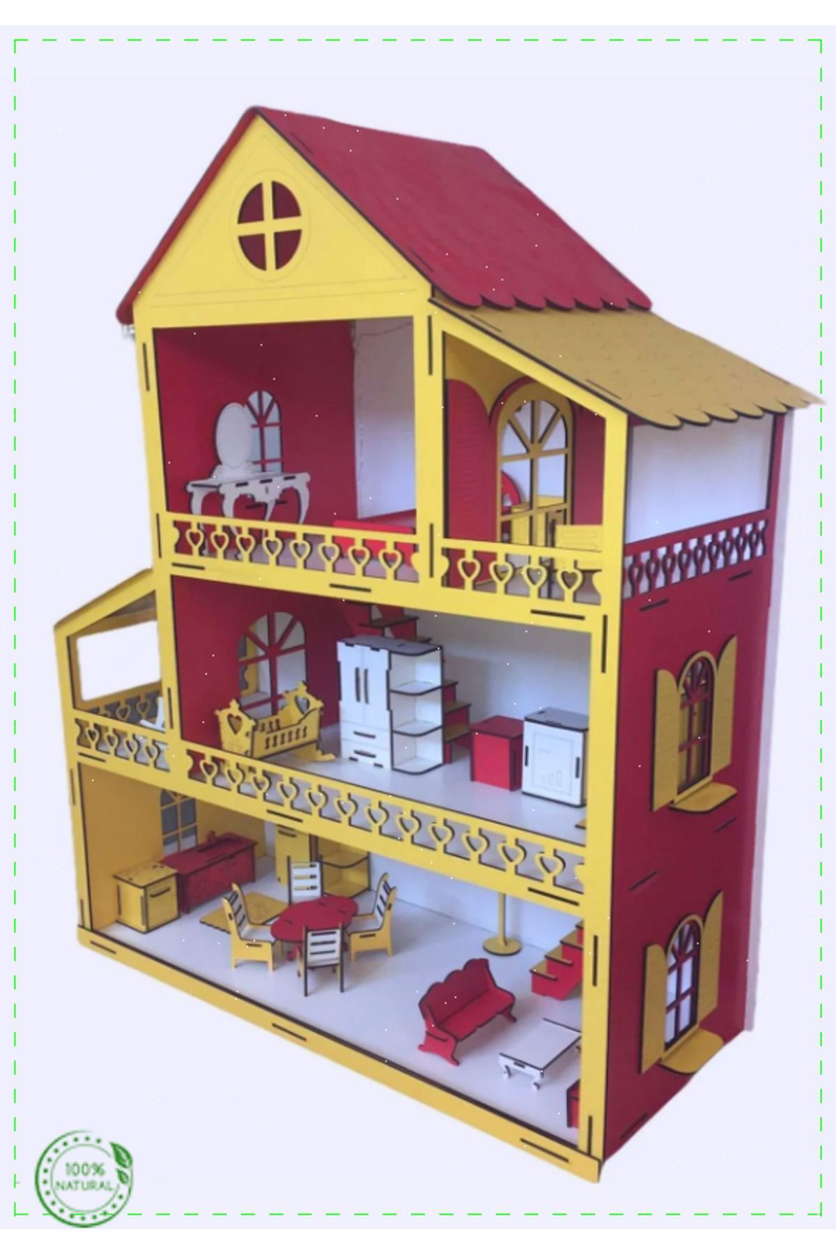 OMZ Ahşap Çocuk Oyun Evi 80cm27 Eşya Yüksek Kaliteli Ürün Kız Erkek Cocuk Egitici Montessori Oyuncaklar