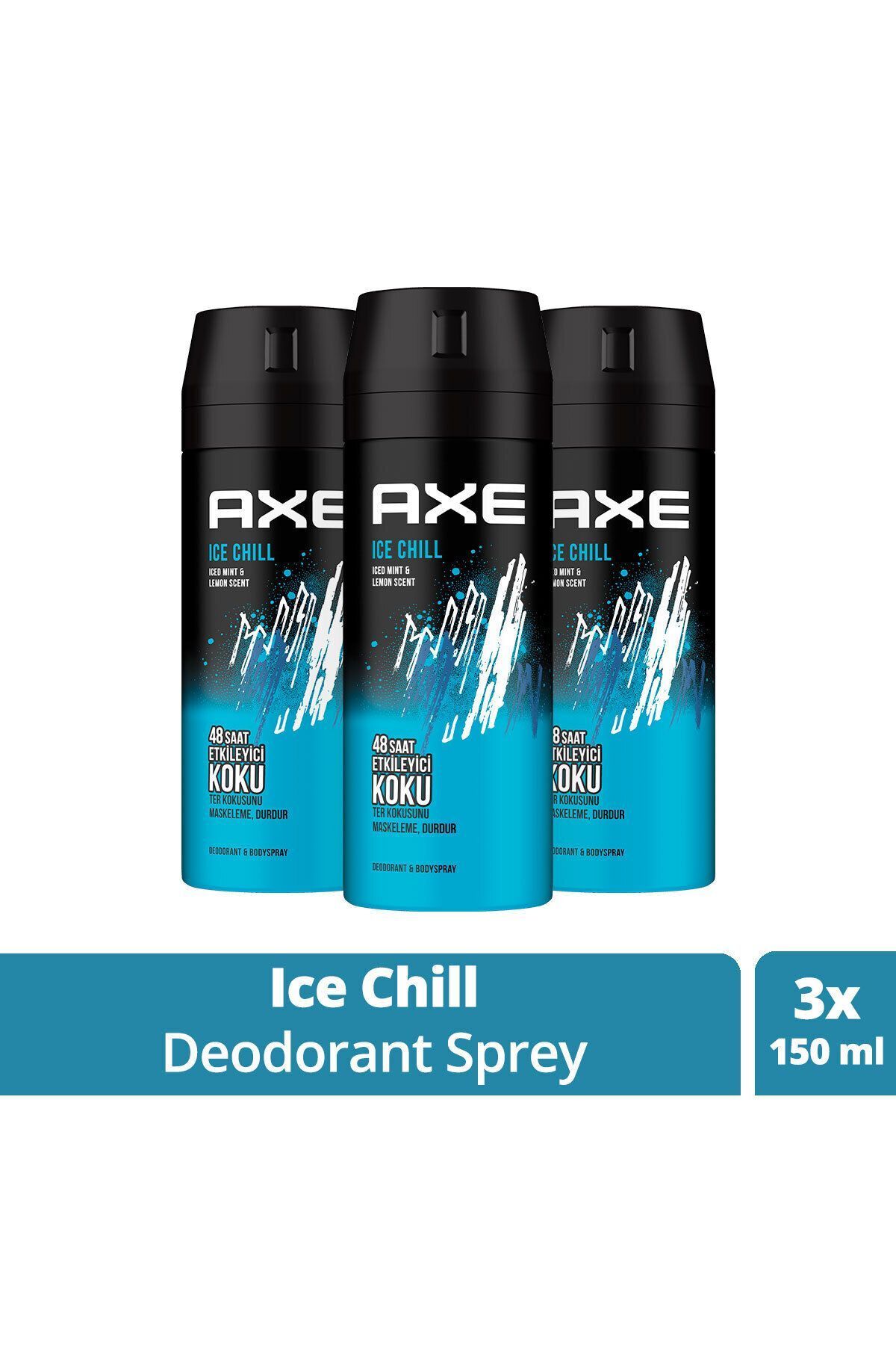 Axe Erkek Deodorant & Bodyspray Ice Chill 48 Saat Etkileyici Koku 150 ml X3 Adet