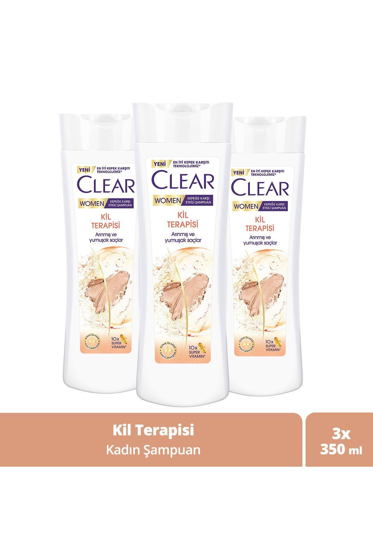 Clear Women Kepeğe Karşı Etkili Şampuan Kil Terapisi 350 ml X3