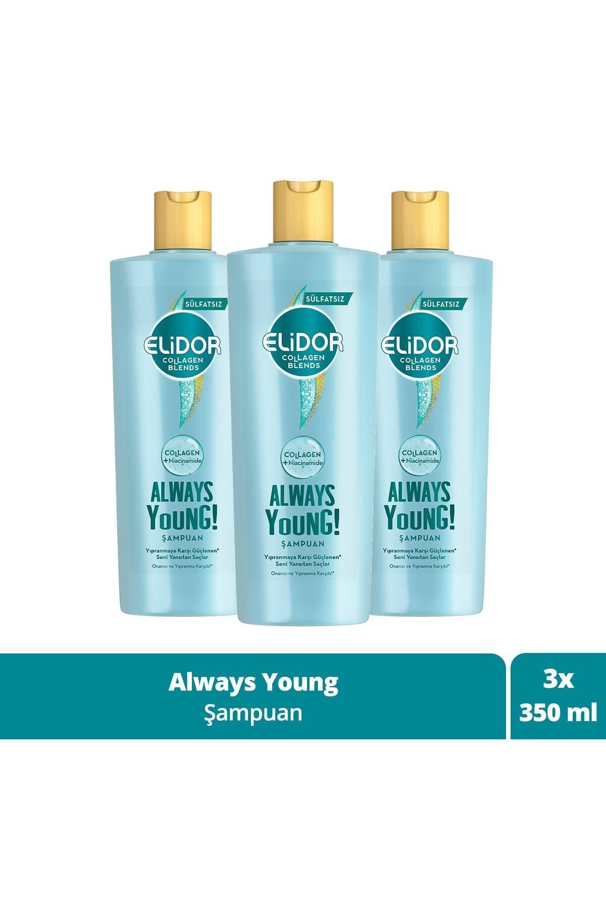 Elidor Collagen Blends Sülfatsız Saç Bakım Şampuanı Always Young Yıpranma Karşıtı Onarıcı 350 ml x3