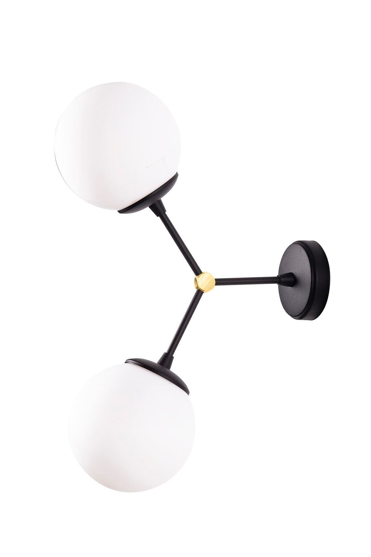 Lambadar Modern Beyaz Glop Camlı Ikili Siyah Akrobat Model Aplik