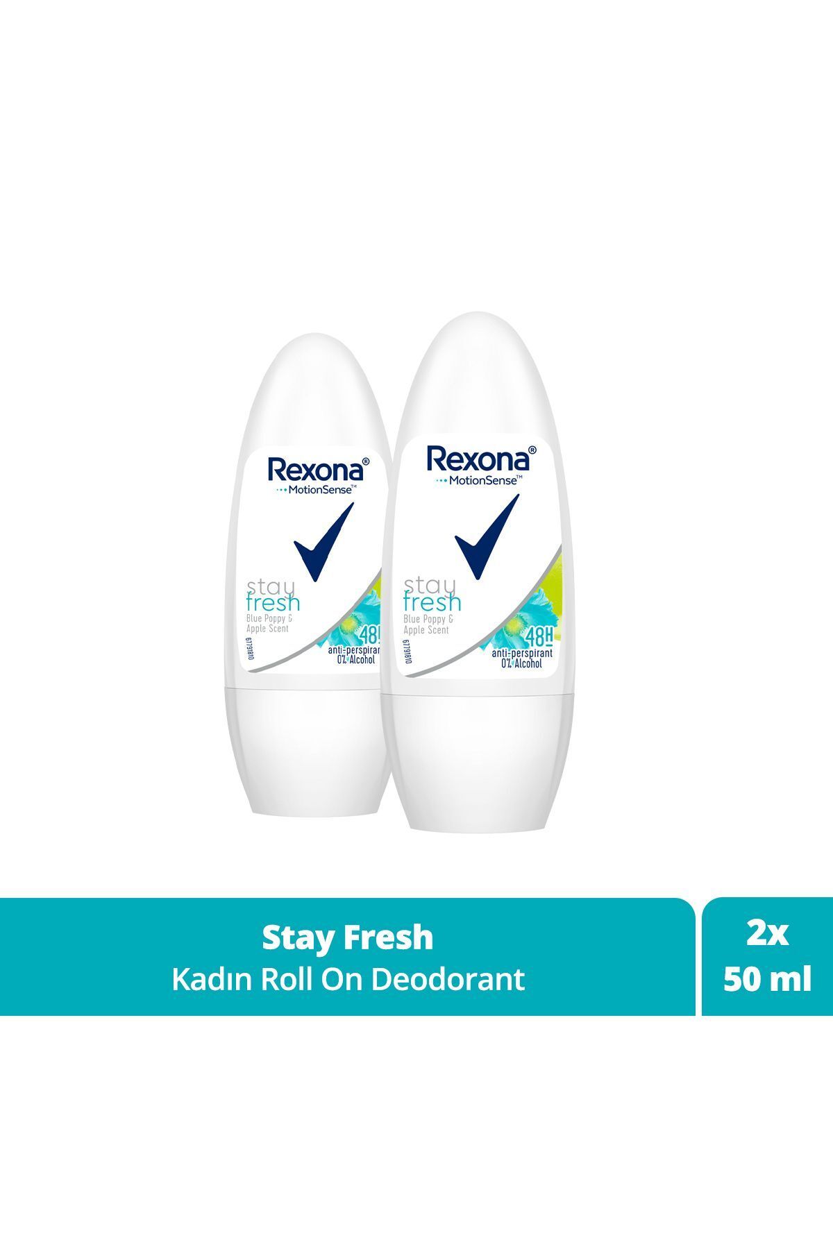 Rexona Kadın Roll On Deodorant Stay Fresh Mavi Gelincik Ve Elma 50 ml X2 Adet
