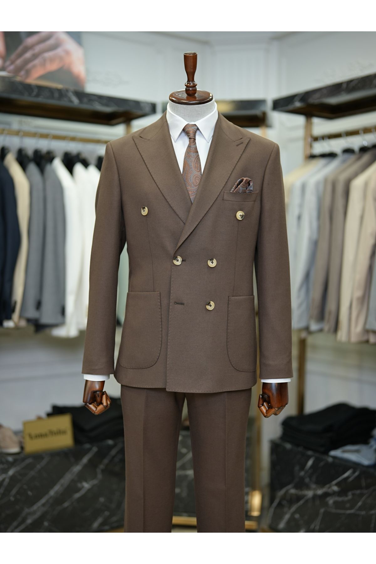 LONATOLİA Erkek Kruvaze  Takım Elbise Yarım Astarlı Slim Fit İtalyan Stil Premium Ceket Pantolon